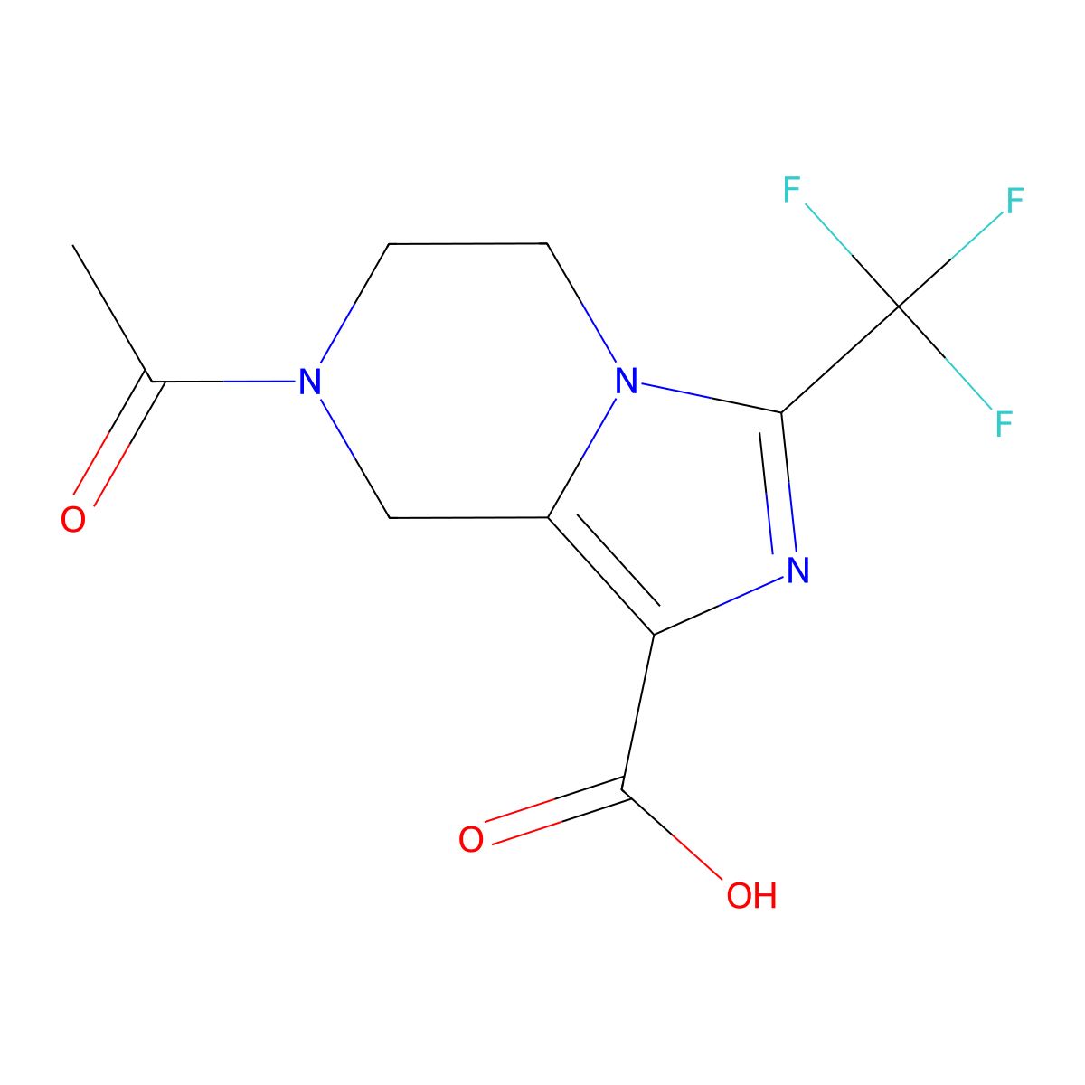 7-acetyl-3-(trifluoromethyl)-5H,6H,7H,8H-imidazo[1,5-a]pyrazine-1-carboxylic acid molecular structure, CAS 2680809-42-9