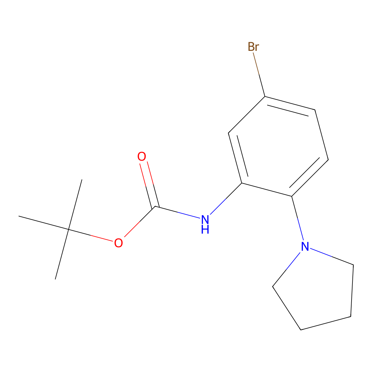 tert-butyl N-[5-bromo-2-(pyrrolidin-1-yl)phenyl]carbamate molecular structure, CAS 2680809-52-1