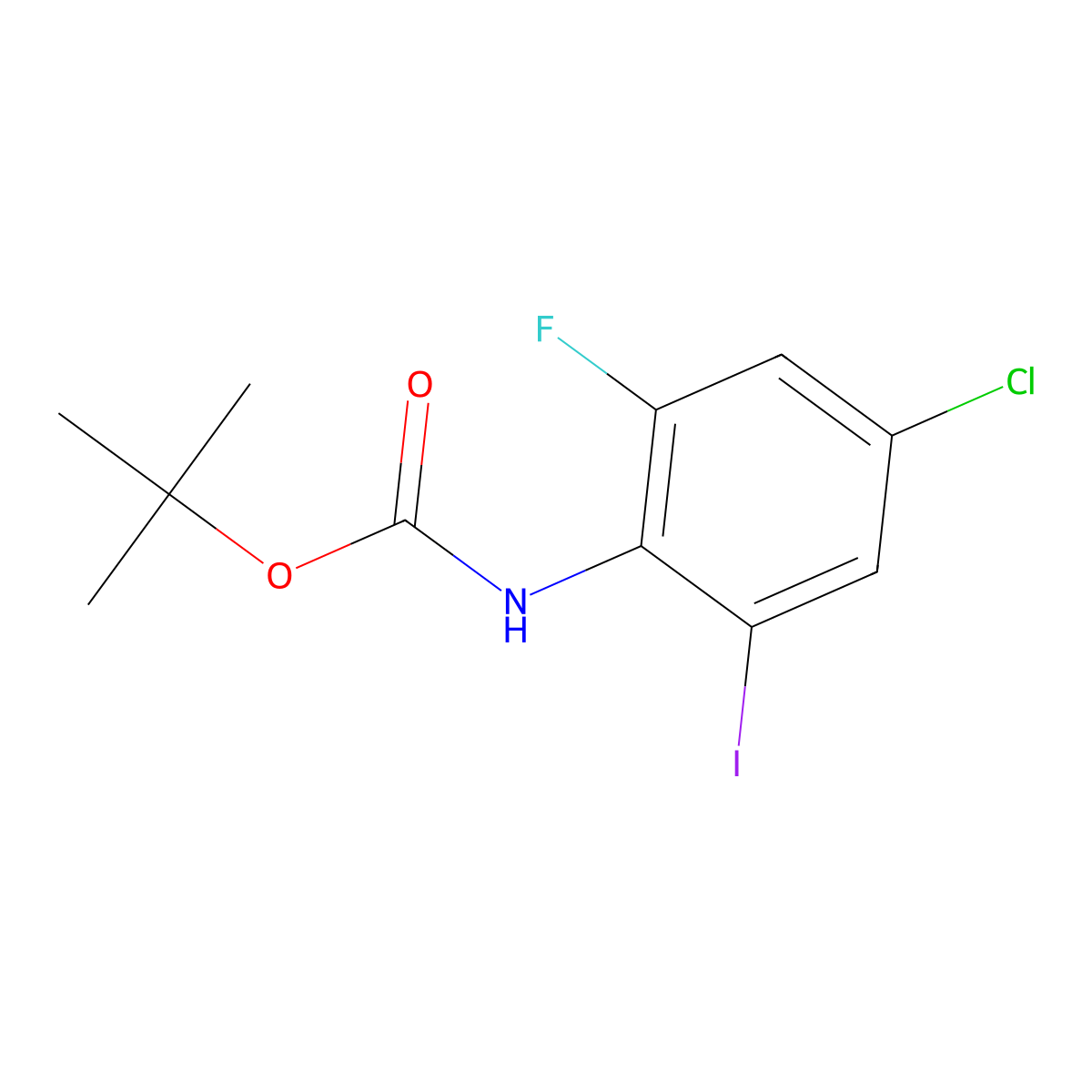 tert-butyl N-(4-chloro-2-fluoro-6-iodophenyl)carbamate molecular structure, CAS 2680809-75-8