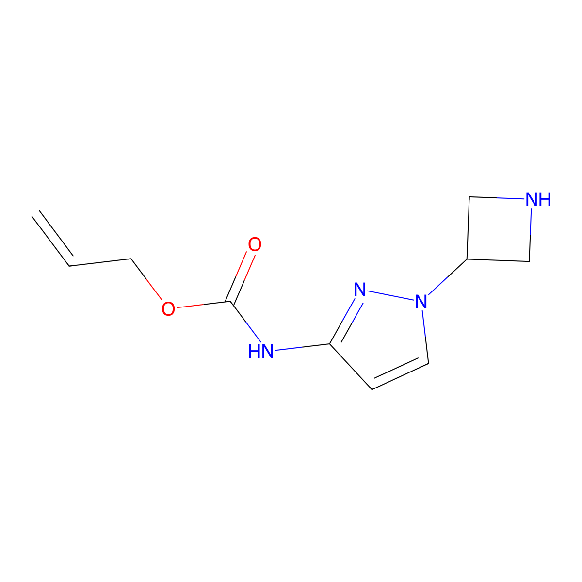 prop-2-en-1-yl N-[1-(azetidin-3-yl)-1H-pyrazol-3-yl]carbamate molecular structure, CAS 2680809-76-9