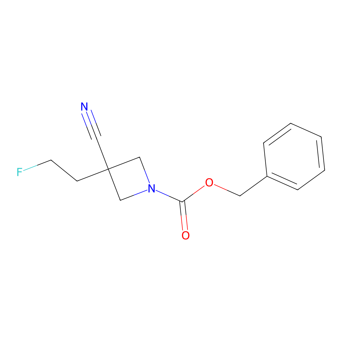 Benzyl 3-cyano-3-(2-fluoroethyl)azetidine-1-carboxylate molecular structure, CAS 2680809-85-0