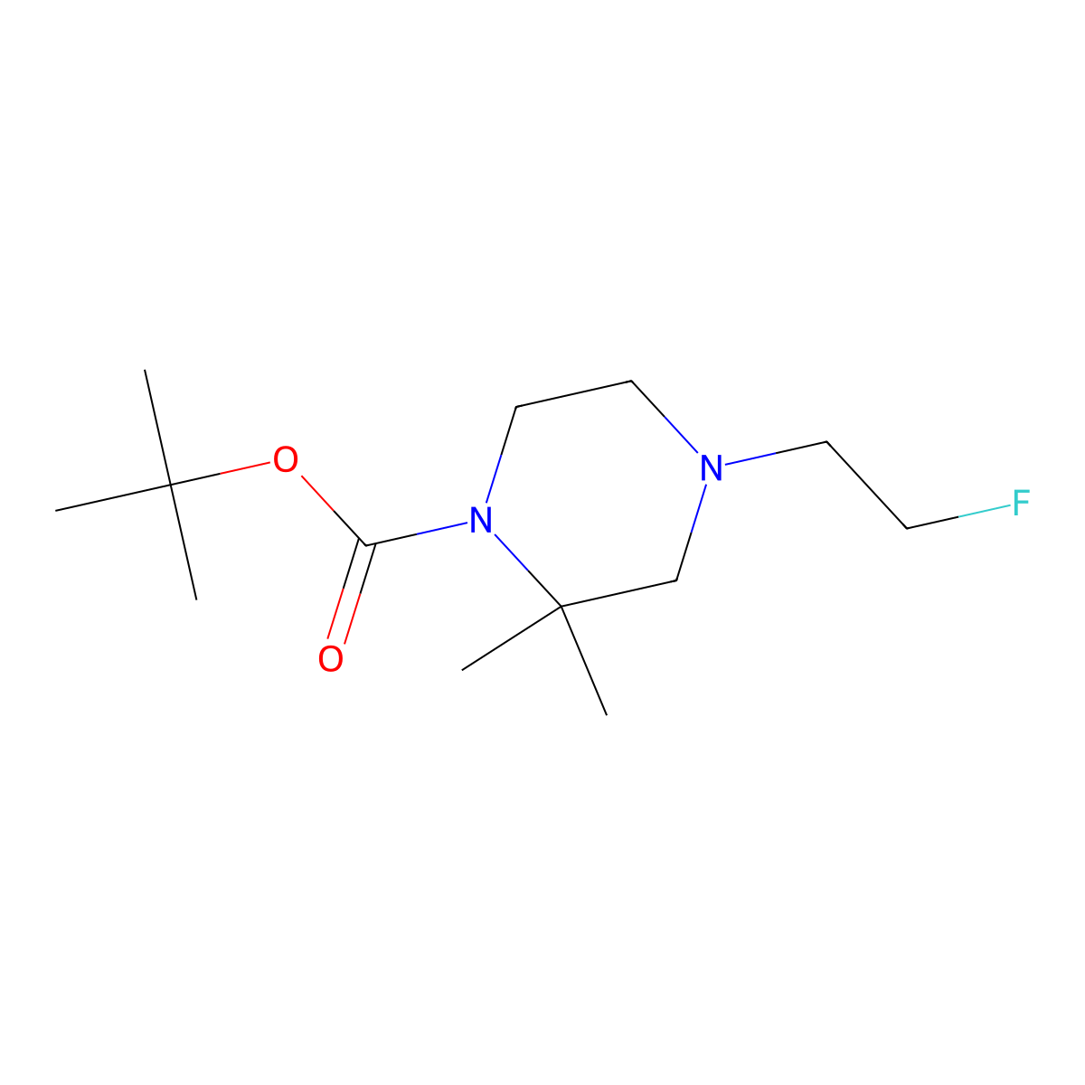 Tert-butyl 4-(2-fluoroethyl)-2,2-dimethylpiperazine-1-carboxylate molecular structure, CAS 2680809-89-4