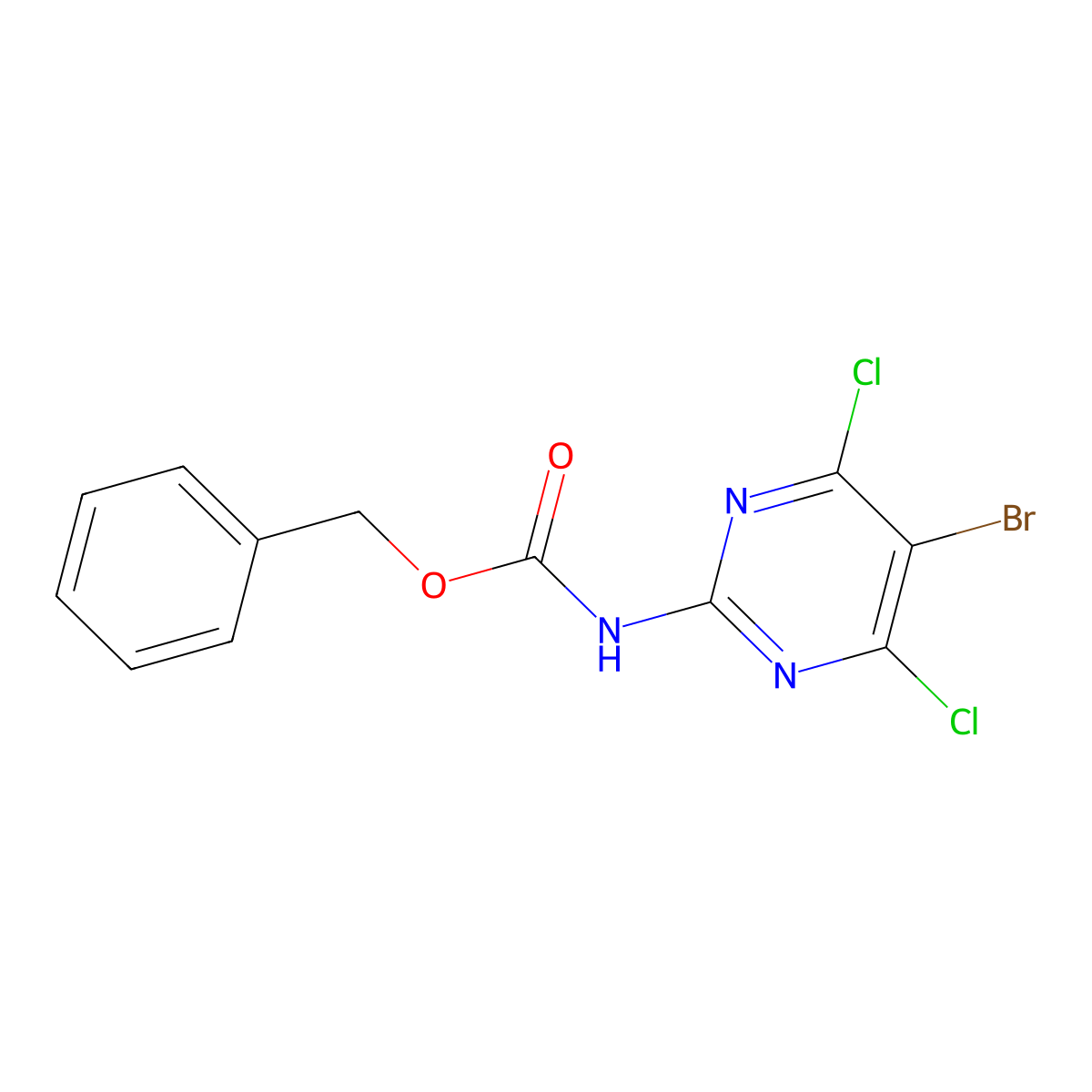 benzyl N-(5-bromo-4,6-dichloropyrimidin-2-yl)carbamate molecular structure, CAS 2680809-92-9