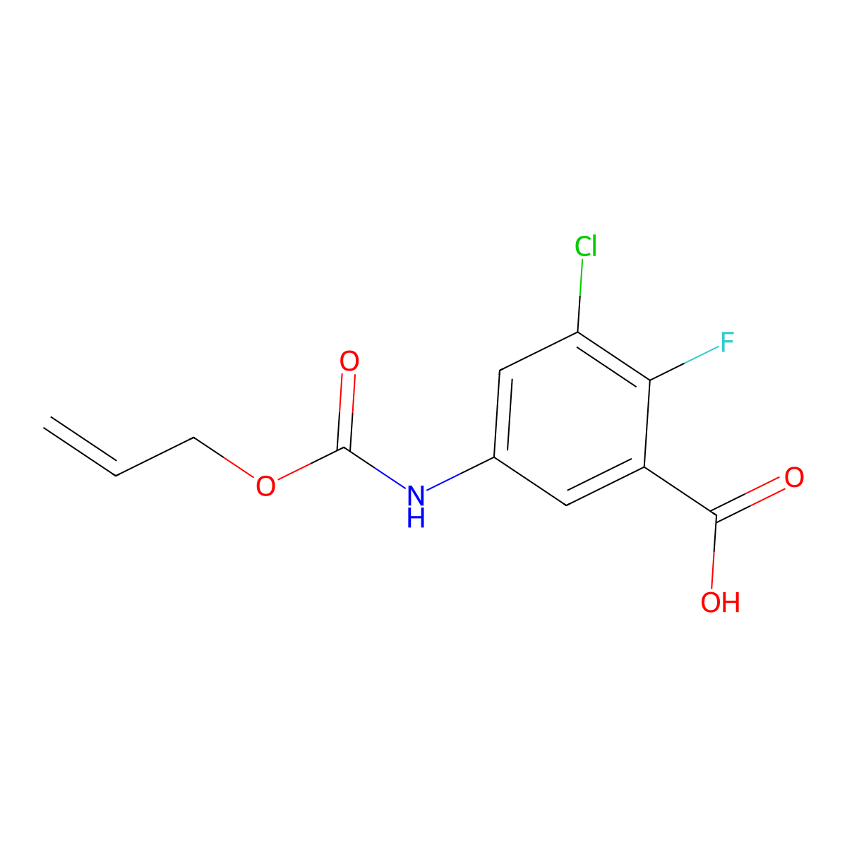 3-Chloro-2-fluoro-5-{[(prop-2-en-1-yloxy)carbonyl]amino}benzoic acid molecular structure, CAS 2680810-02-8