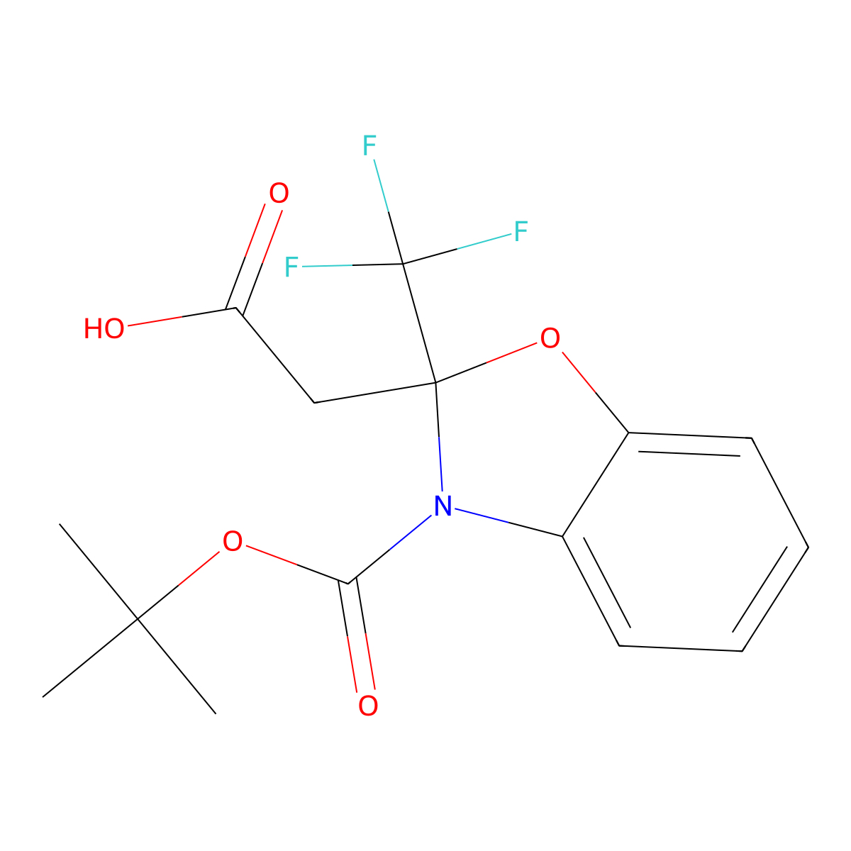 2-{3-[(Tert-butoxy)carbonyl]-2-(trifluoromethyl)-2,3-dihydro-1,3-benzoxazol-2-yl}acetic acid molecular structure, CAS 2680810-06-2