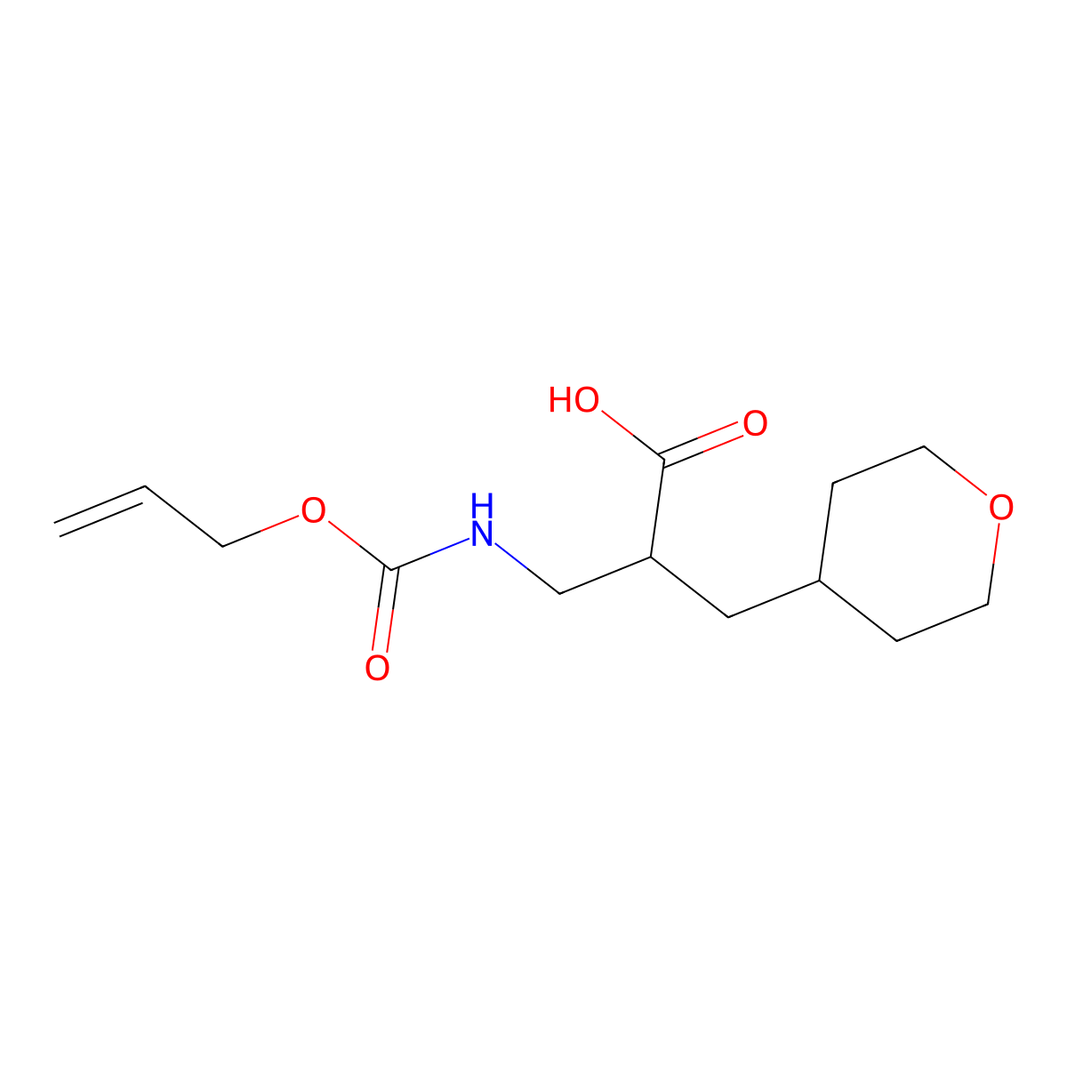 2-[(Oxan-4-yl)methyl]-3-{[(prop-2-en-1-yloxy)carbonyl]amino}propanoic acid molecular structure, CAS 2680810-07-3