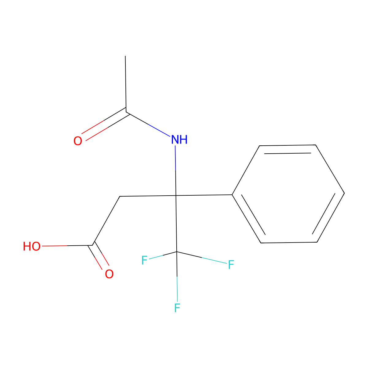 3-Acetamido-4,4,4-trifluoro-3-phenylbutanoic acid molecular structure, CAS 2680810-11-9