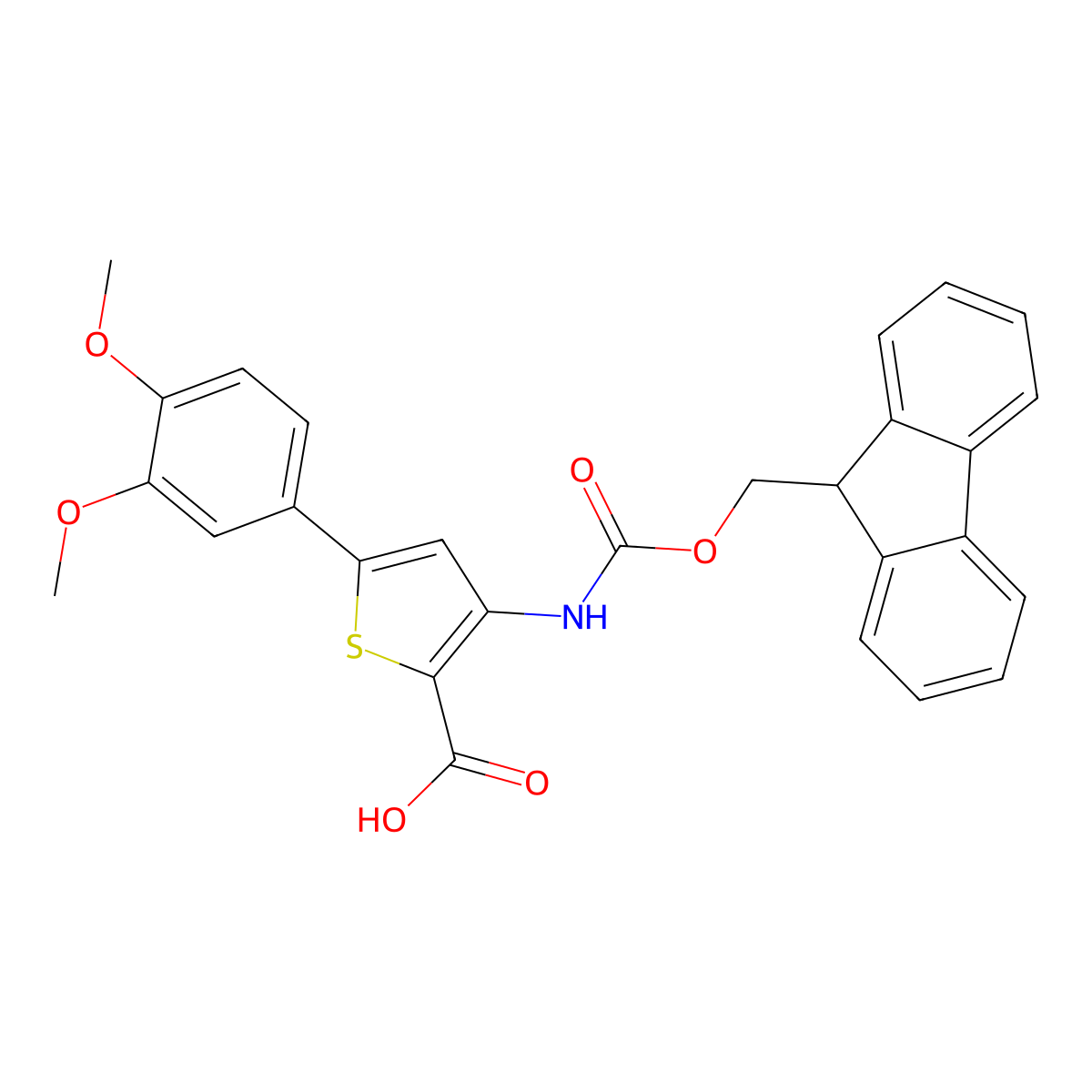 5-(3,4-dimethoxyphenyl)-3-({[(9H-fluoren-9-yl)methoxy]carbonyl}amino)thiophene-2-carboxylic acid molecular structure, CAS 2680810-21-1