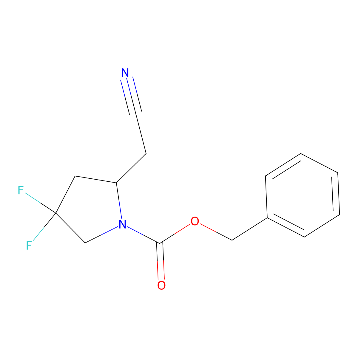 Benzyl 2-(cyanomethyl)-4,4-difluoropyrrolidine-1-carboxylate molecular structure, CAS 2680810-23-3