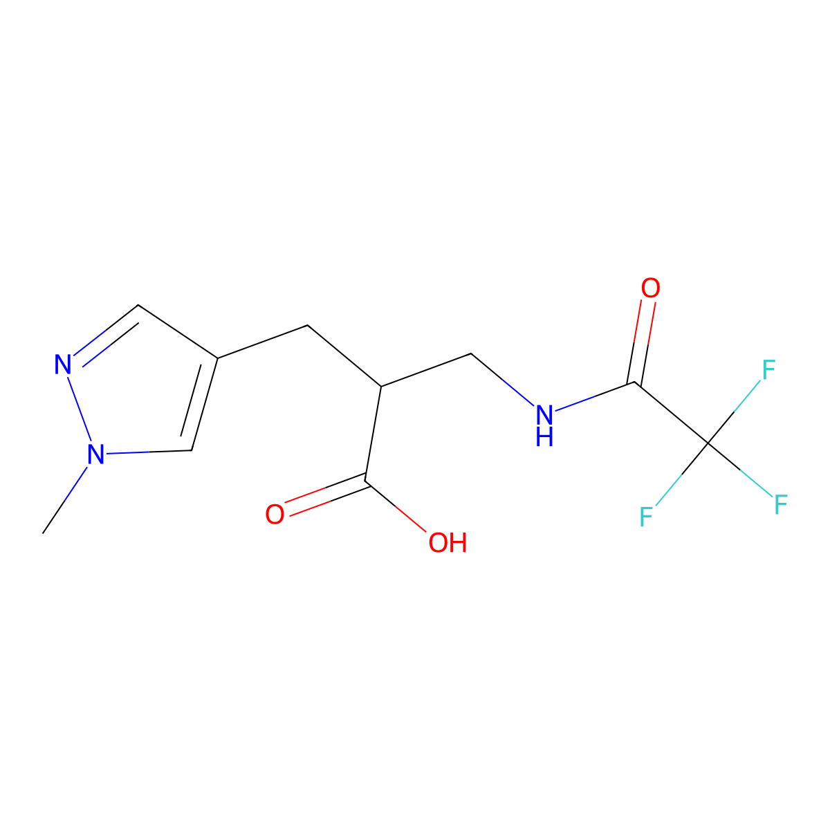 2-[(1-methyl-1H-pyrazol-4-yl)methyl]-3-(2,2,2-trifluoroacetamido)propanoic acid molecular structure, CAS 2680810-24-4
