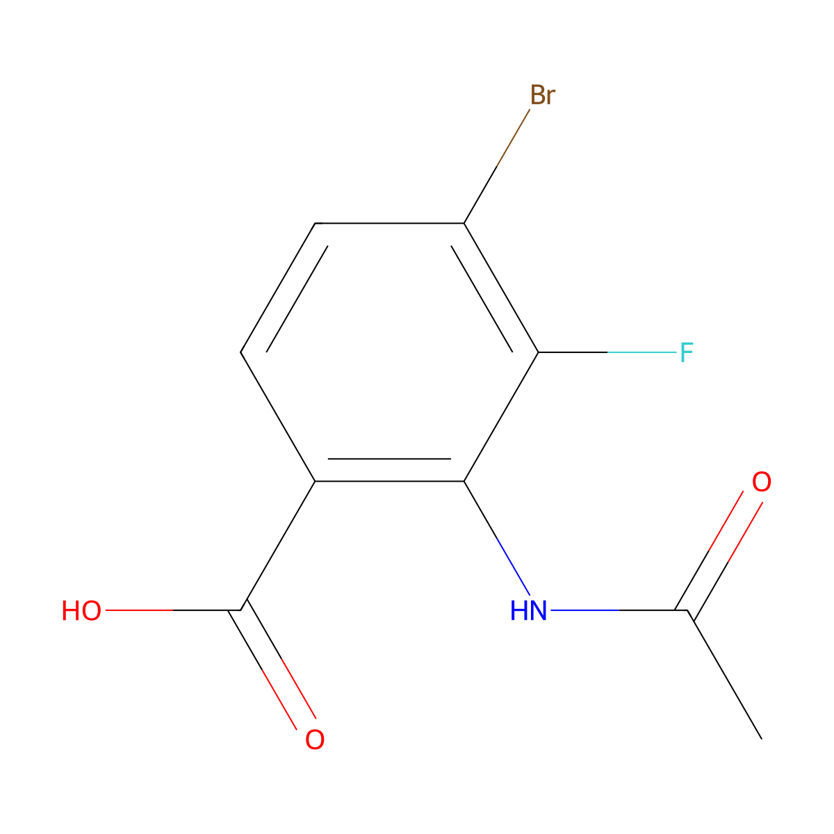 4-Bromo-2-acetamido-3-fluorobenzoic acid molecular structure, CAS 2680810-41-5
