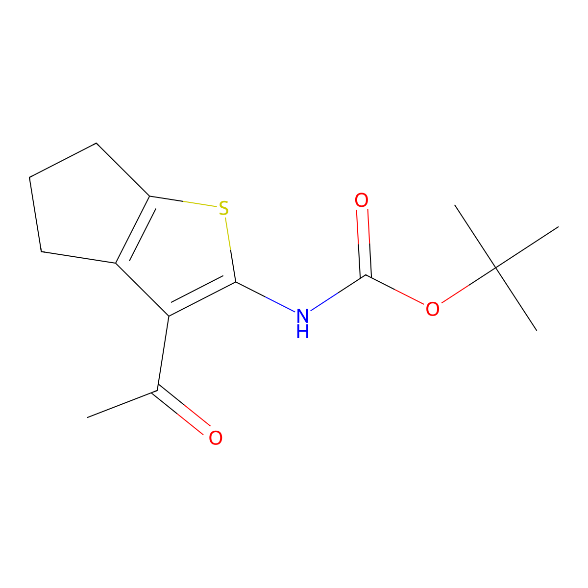 tert-butyl N-{3-acetyl-4H,5H,6H-cyclopenta[b]thiophen-2-yl}carbamate molecular structure, CAS 2680810-43-7