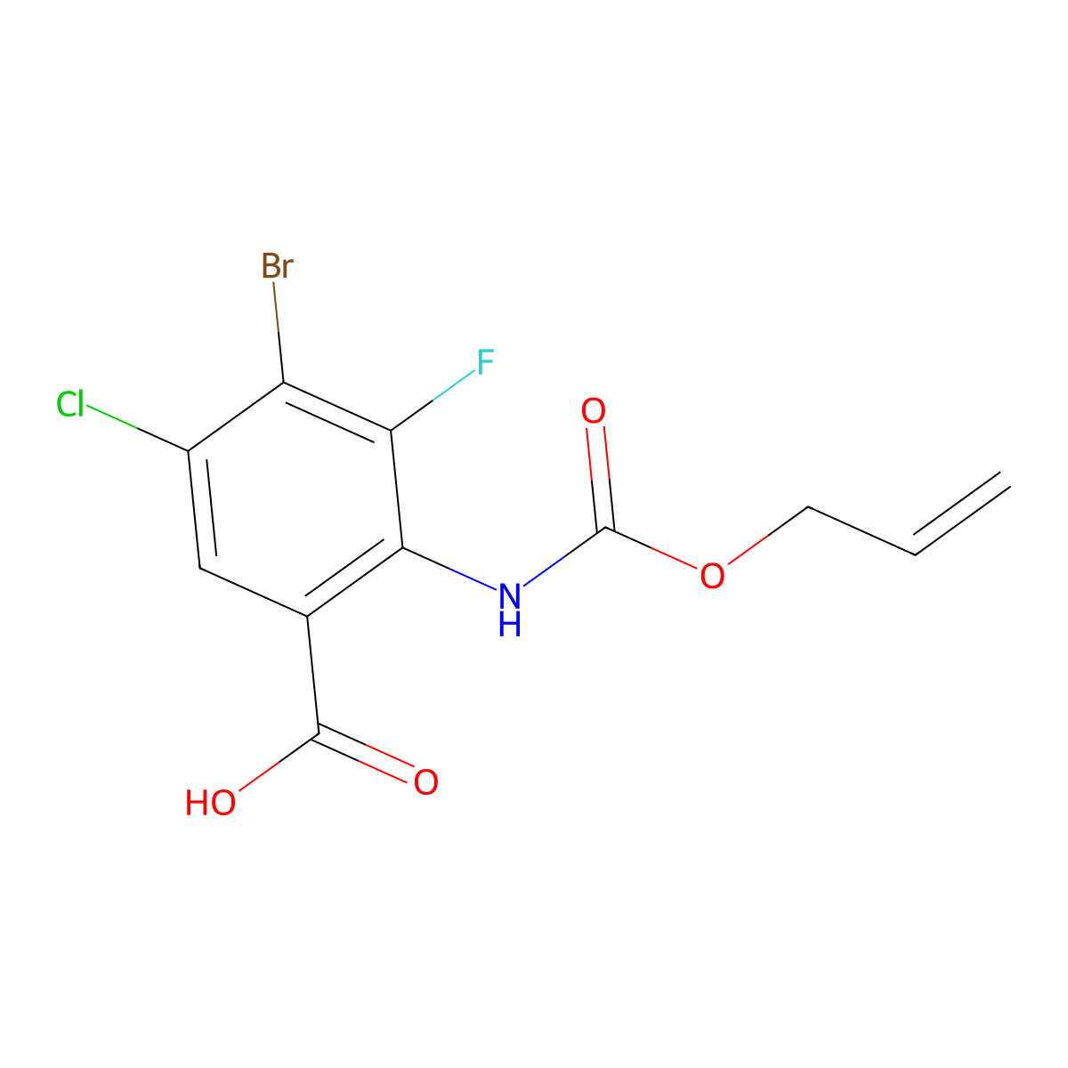 4-Bromo-5-chloro-3-fluoro-2-{[(prop-2-en-1-yloxy)carbonyl]amino}benzoic acid molecular structure, CAS 2680810-67-5
