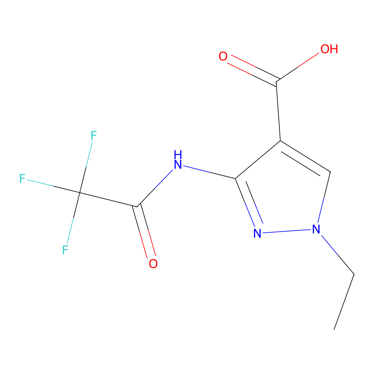 1-ethyl-3-(2,2,2-trifluoroacetamido)-1H-pyrazole-4-carboxylic acid molecular structure, CAS 2680810-72-2