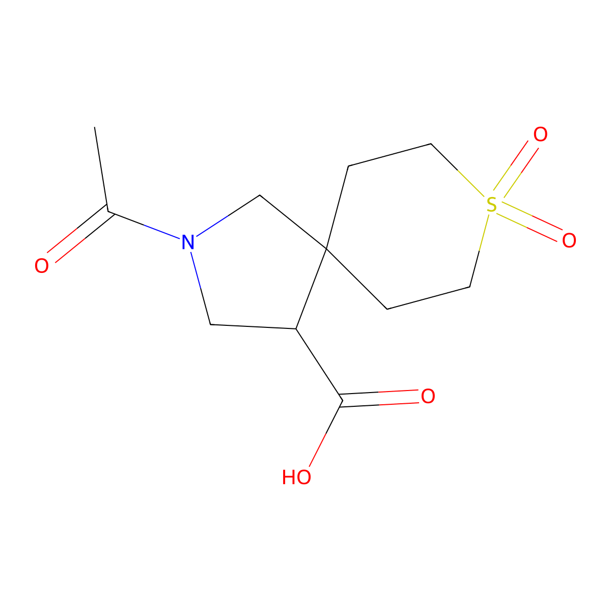 2-Acetyl-8,8-dioxo-8lambda6-thia-2-azaspiro[4.5]decane-4-carboxylic acid molecular structure, CAS 2680810-80-2