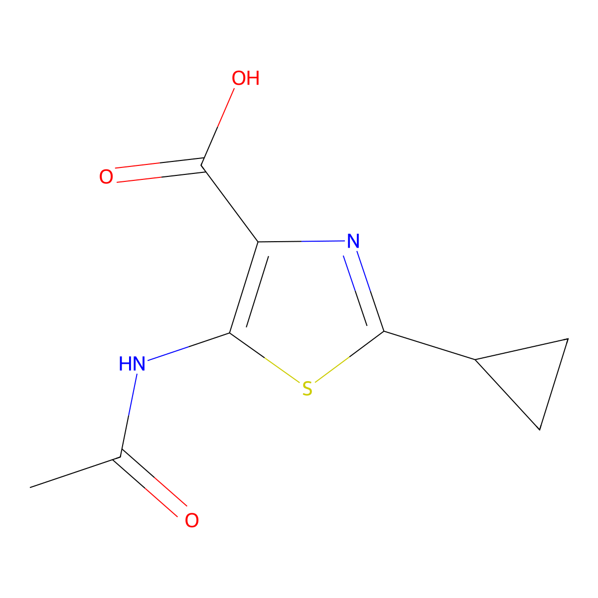 2-Cyclopropyl-5-acetamido-1,3-thiazole-4-carboxylic acid molecular structure, CAS 2680810-81-3