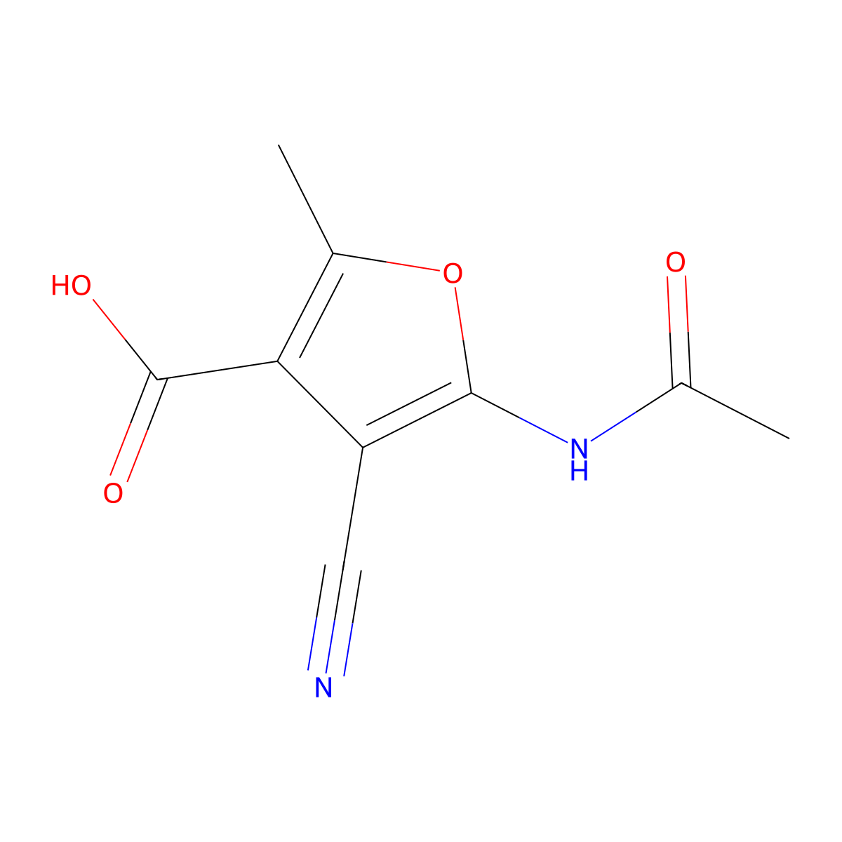 4-Cyano-5-acetamido-2-methylfuran-3-carboxylic acid molecular structure, CAS 2680810-90-4