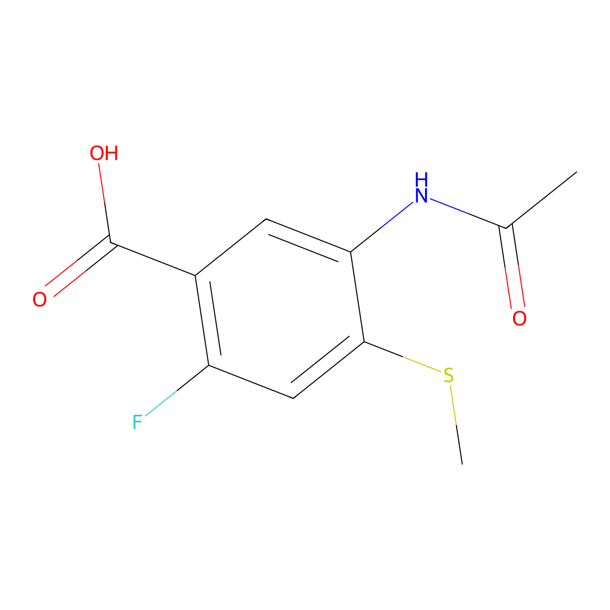 5-Acetamido-2-fluoro-4-(methylsulfanyl)benzoic acid molecular structure, CAS 2680811-20-3