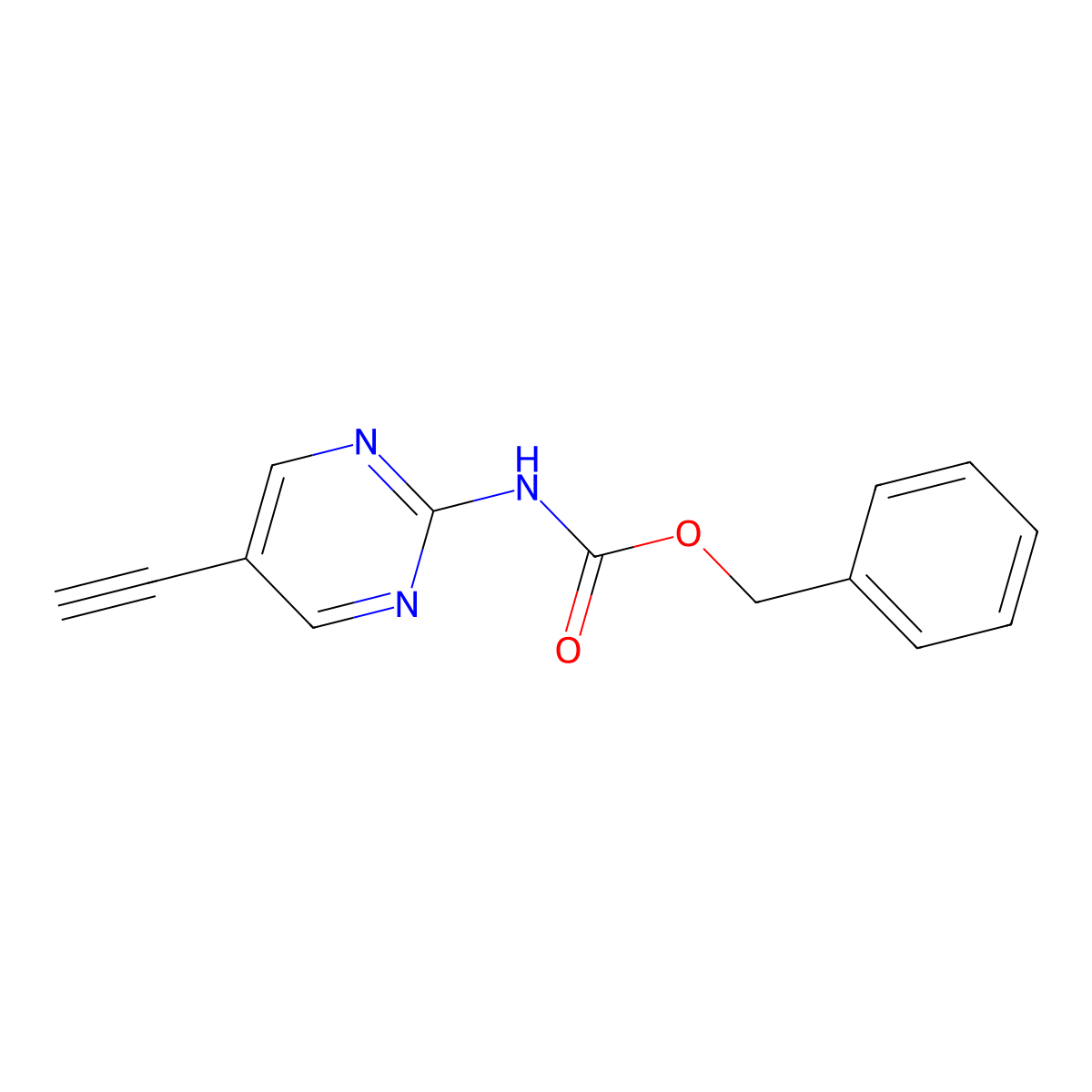 benzyl N-(5-ethynylpyrimidin-2-yl)carbamate molecular structure, CAS 2680811-22-5