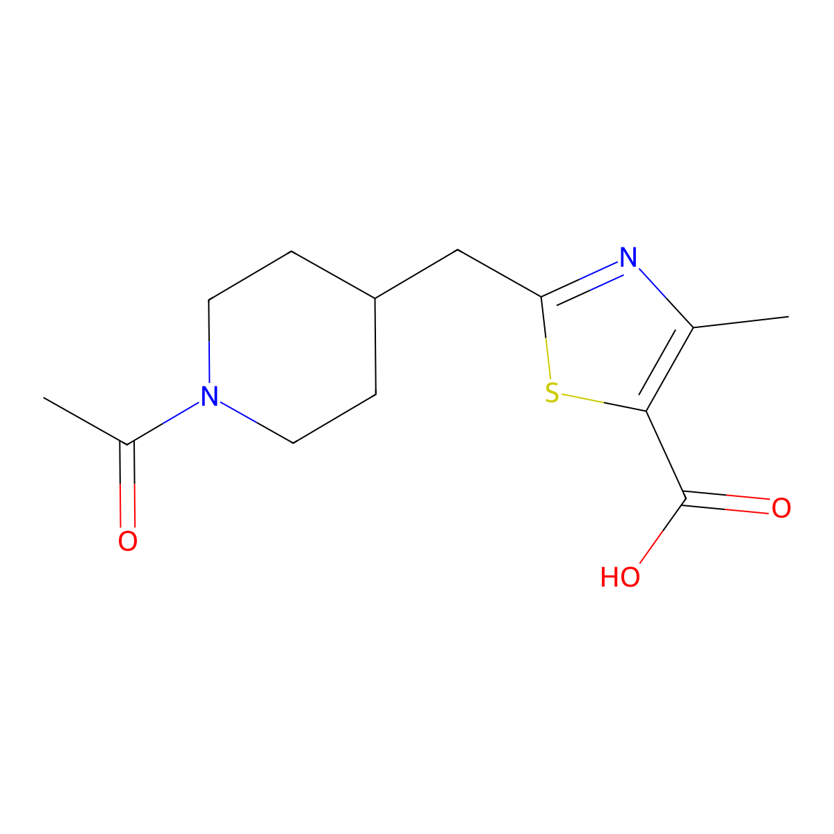 2-[(1-Acetylpiperidin-4-yl)methyl]-4-methyl-1,3-thiazole-5-carboxylic acid molecular structure, CAS 2680811-49-6