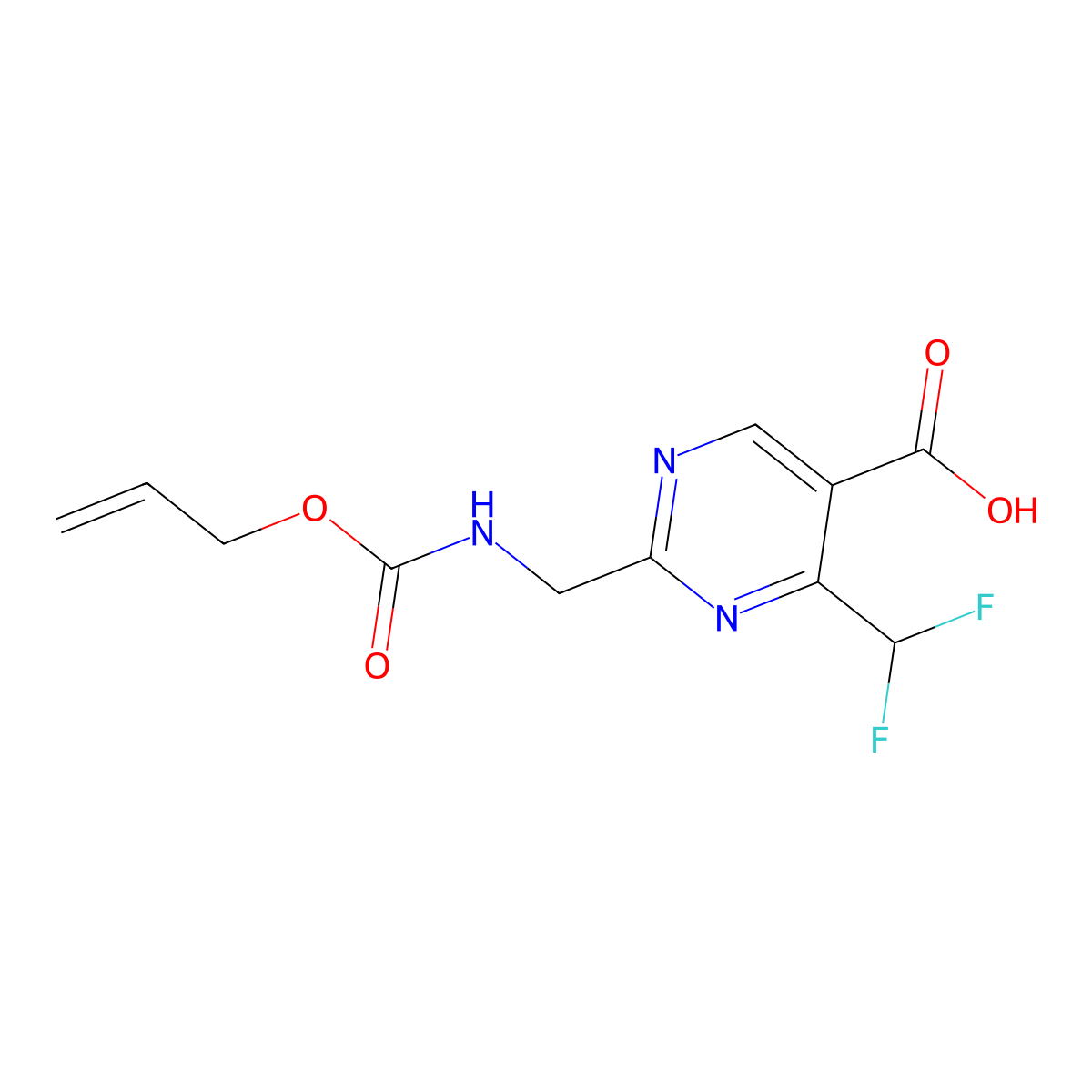 4-(Difluoromethyl)-2-({[(prop-2-en-1-yloxy)carbonyl]amino}methyl)pyrimidine-5-carboxylic acid molecular structure, CAS 2680811-55-4