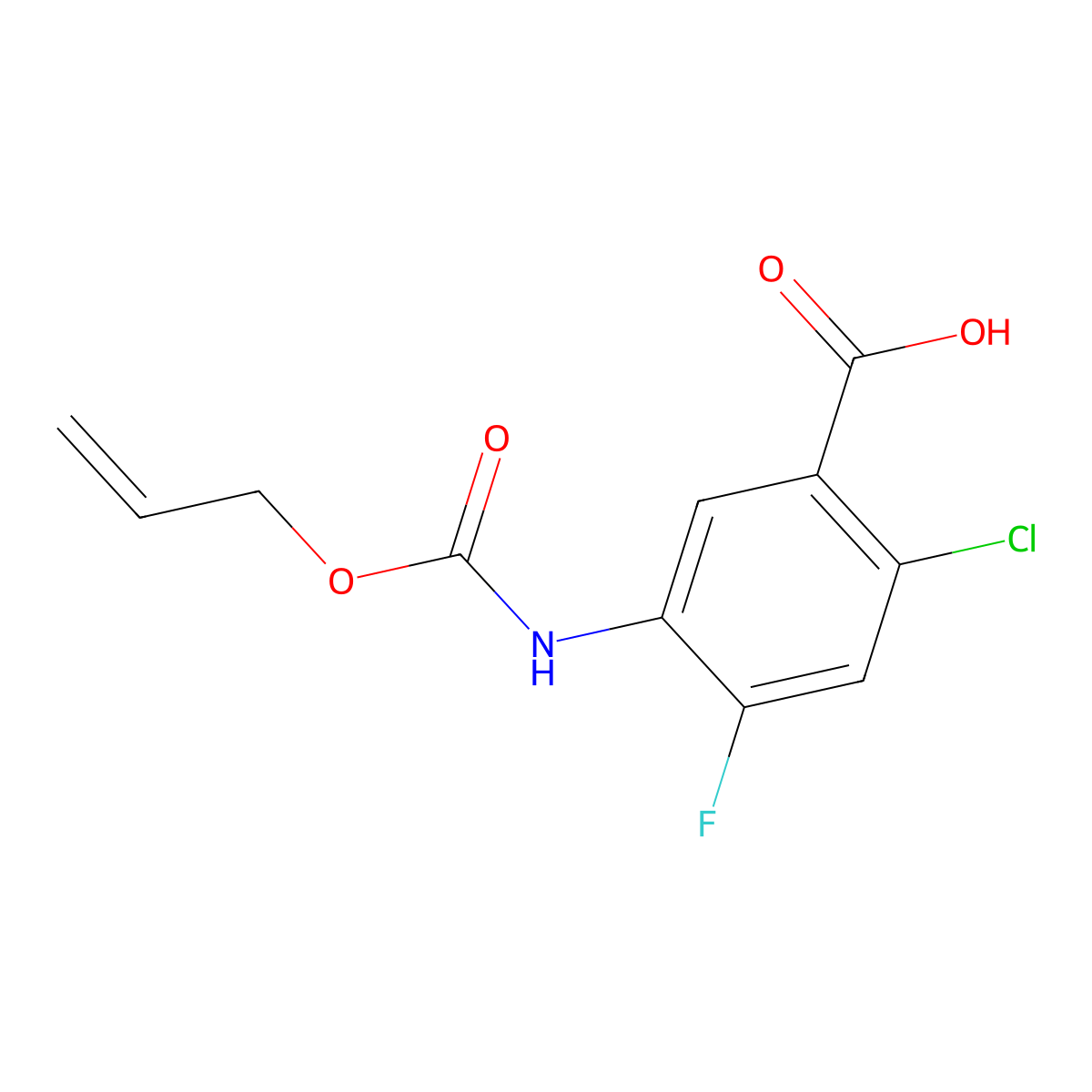 2-Chloro-4-fluoro-5-{[(prop-2-en-1-yloxy)carbonyl]amino}benzoic acid molecular structure, CAS 2680811-79-2
