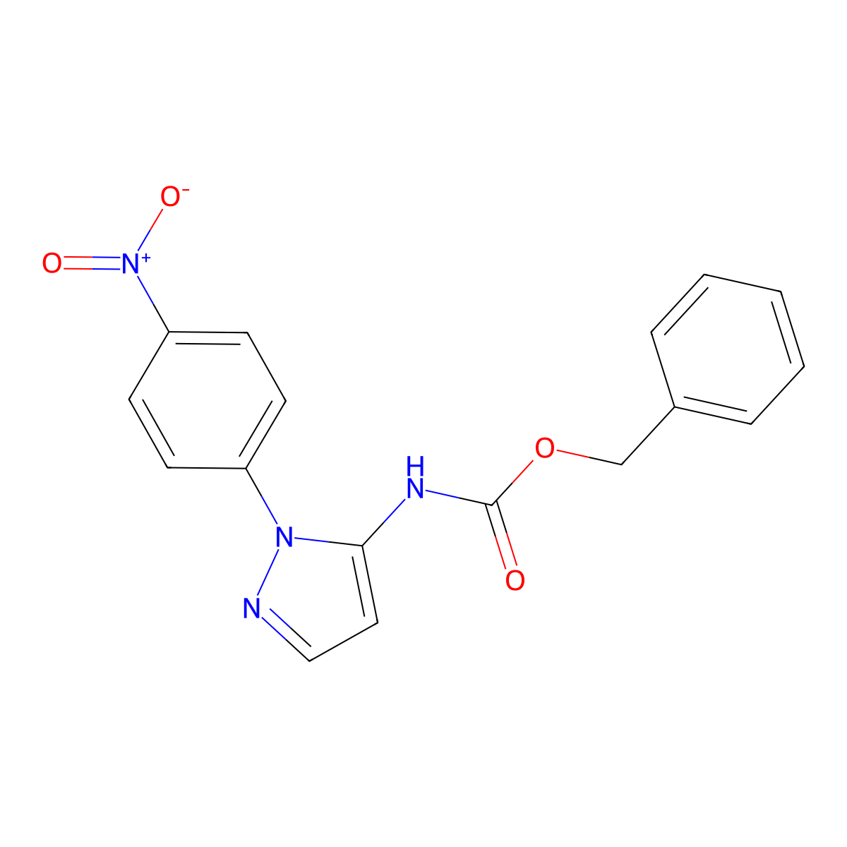 benzyl N-[1-(4-nitrophenyl)-1H-pyrazol-5-yl]carbamate molecular structure, CAS 2680811-82-7