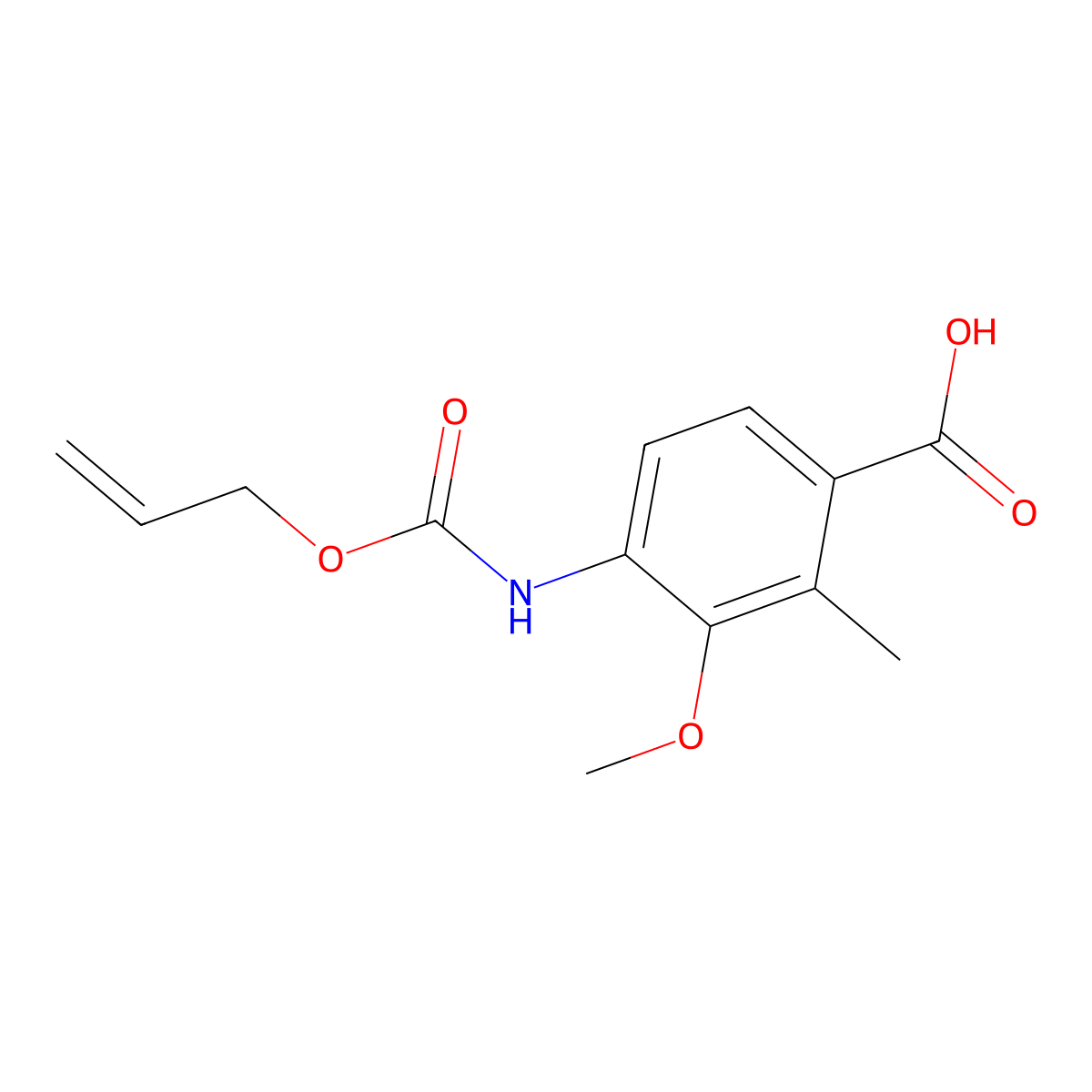 3-Methoxy-2-methyl-4-{[(prop-2-en-1-yloxy)carbonyl]amino}benzoic acid molecular structure, CAS 2680811-89-4