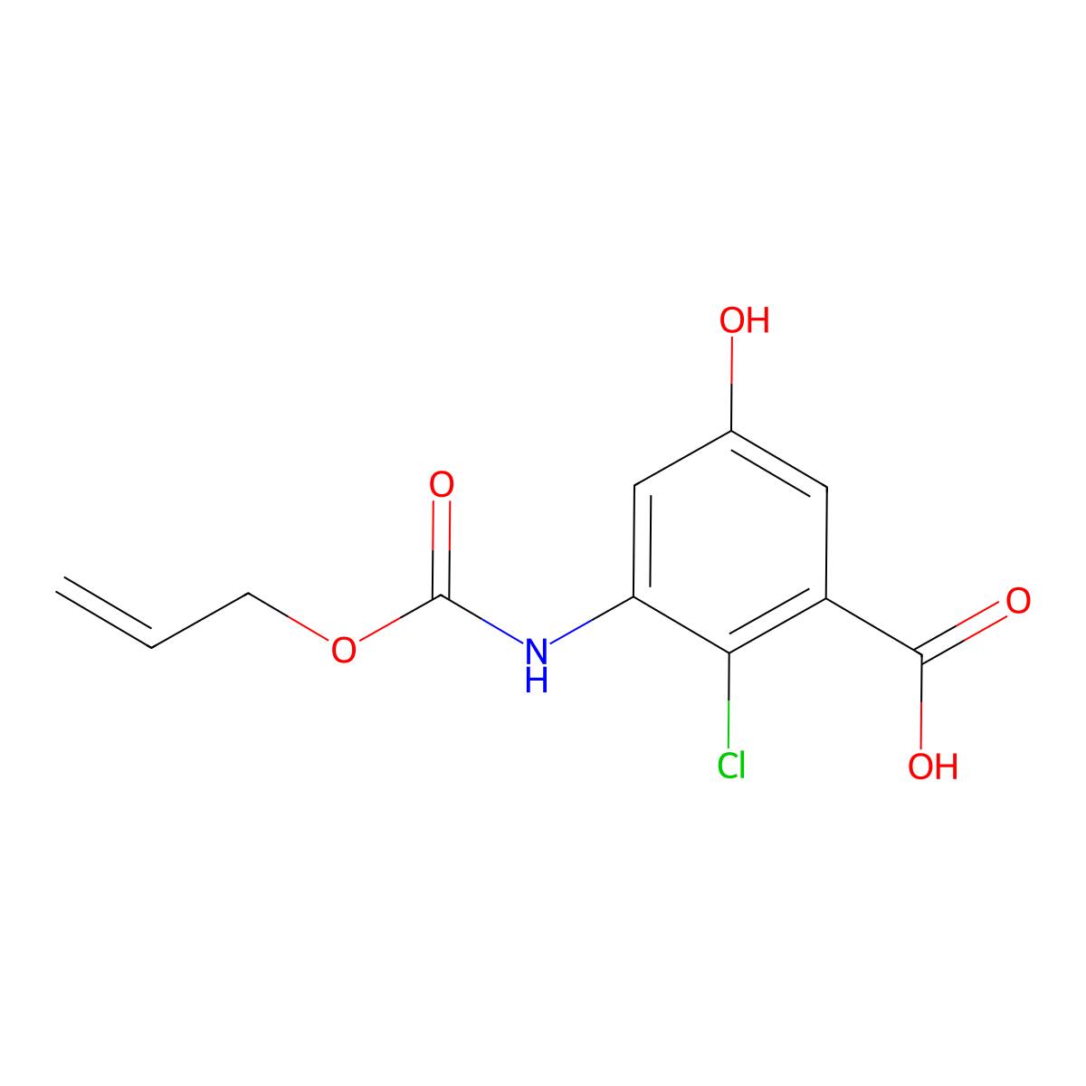 2-Chloro-5-hydroxy-3-{[(prop-2-en-1-yloxy)carbonyl]amino}benzoic acid molecular structure, CAS 2680811-98-5