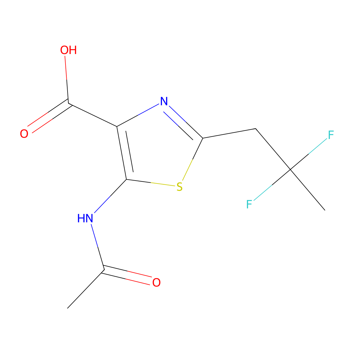 2-(2,2-Difluoropropyl)-5-acetamido-1,3-thiazole-4-carboxylic acid molecular structure, CAS 2680812-01-3