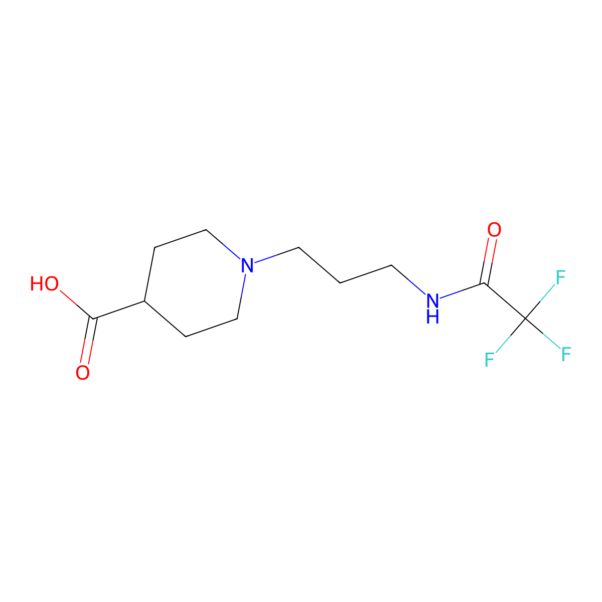 1-[3-(2,2,2-Trifluoroacetamido)propyl]piperidine-4-carboxylic acid molecular structure, CAS 2680812-06-8