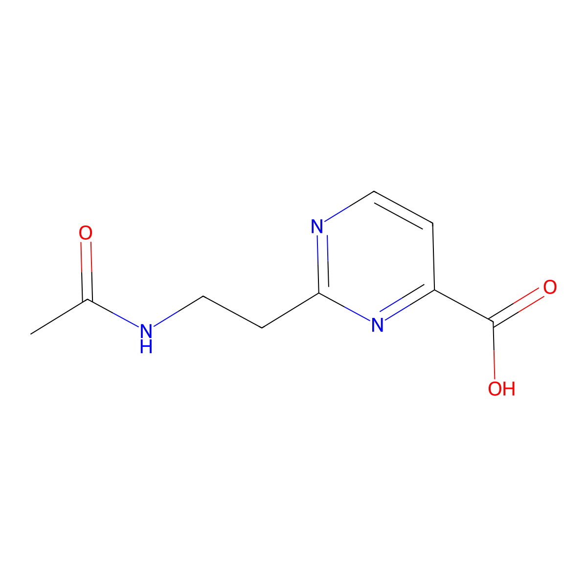 2-(2-Acetamidoethyl)pyrimidine-4-carboxylic acid molecular structure, CAS 2680812-14-8