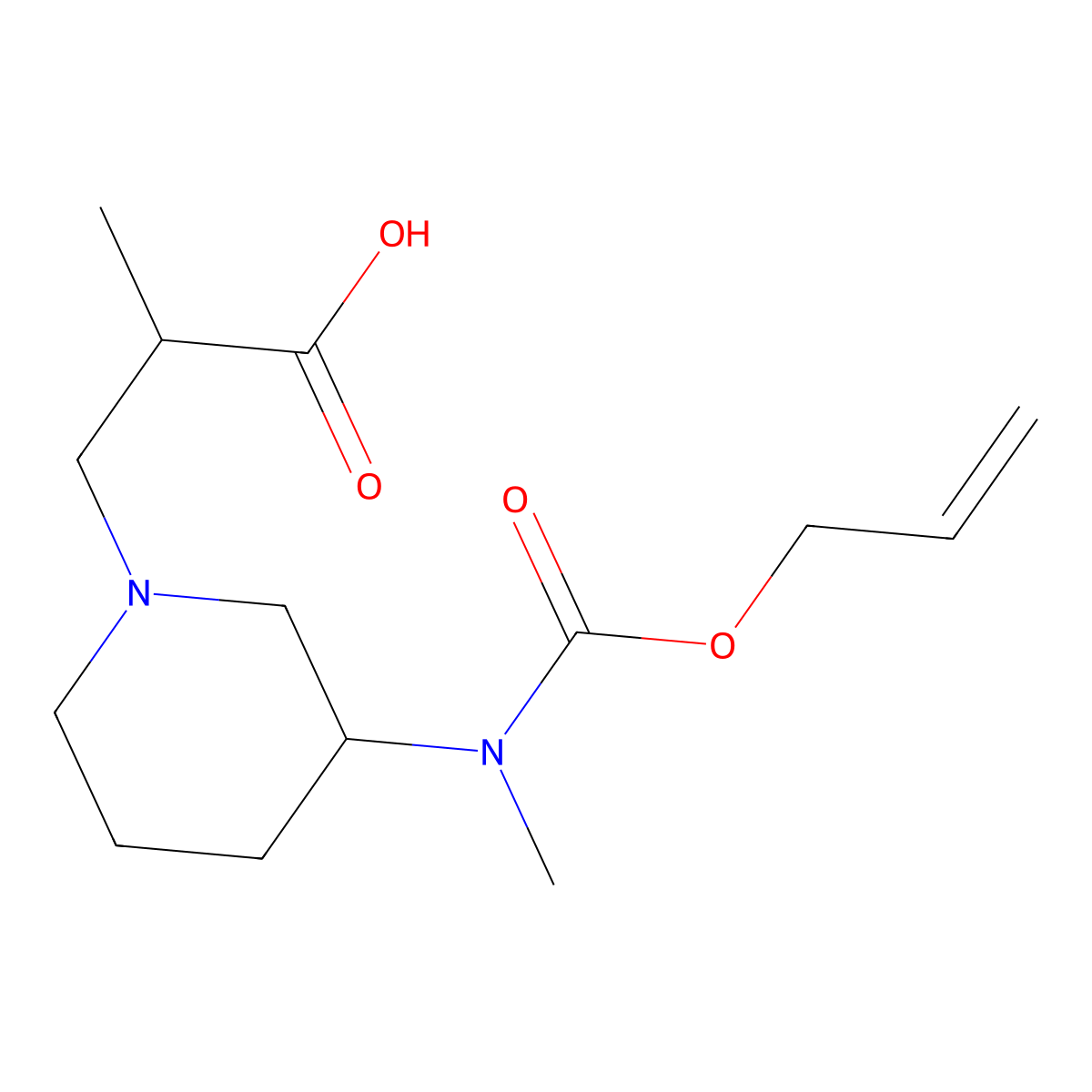 2-Methyl-3-(3-{methyl[(prop-2-en-1-yloxy)carbonyl]amino}piperidin-1-yl)propanoic acid molecular structure, CAS 2680812-27-3