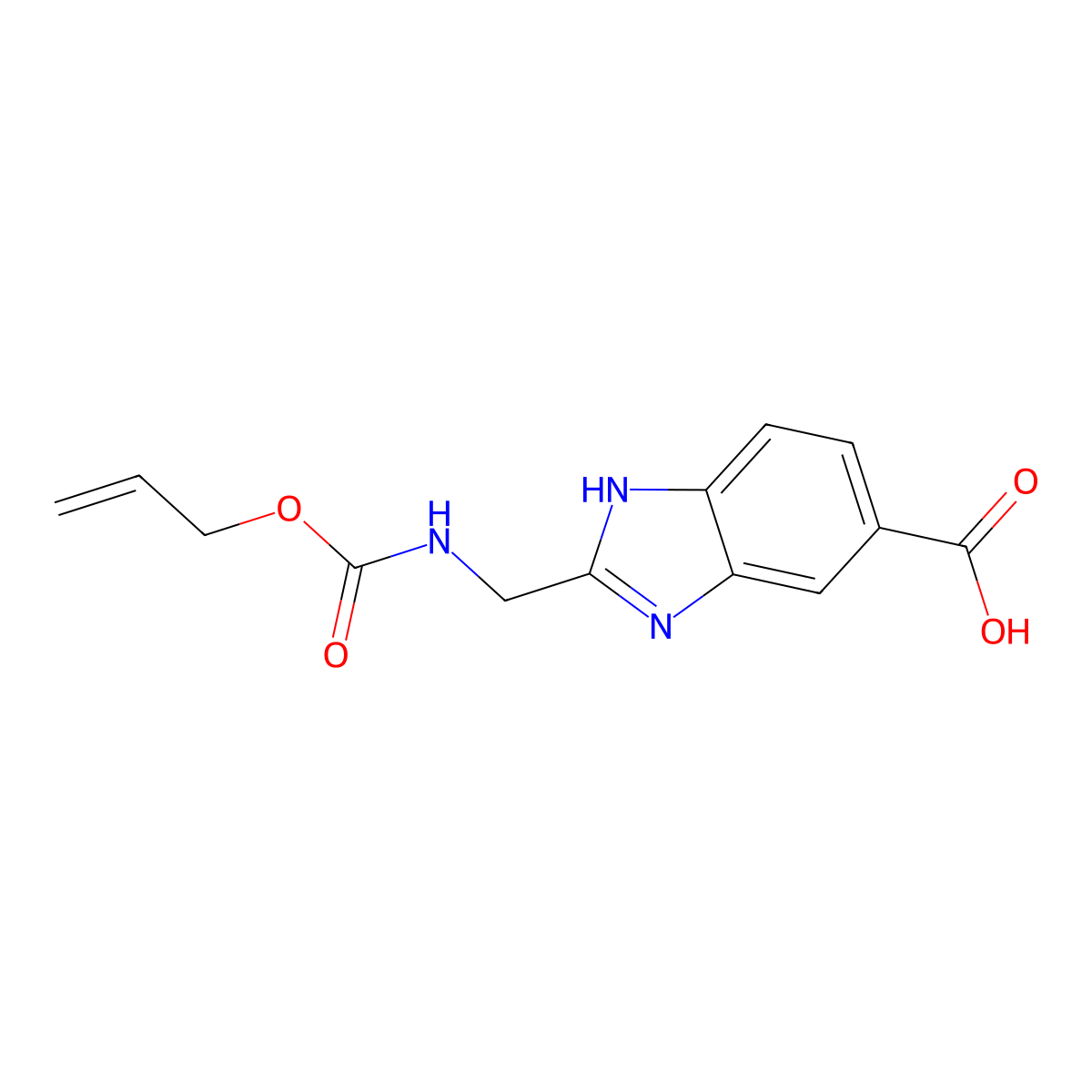 2-({[(prop-2-en-1-yloxy)carbonyl]amino}methyl)-1H-1,3-benzodiazole-5-carboxylic acid molecular structure, CAS 2680812-34-2