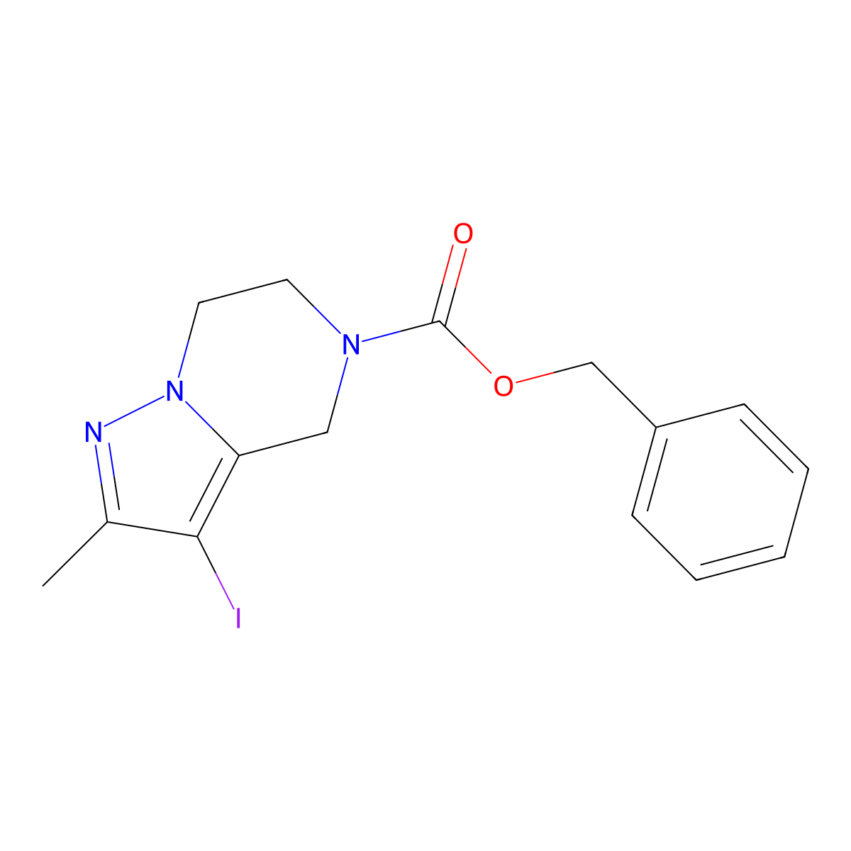 benzyl 3-iodo-2-methyl-4H,5H,6H,7H-pyrazolo[1,5-a]pyrazine-5-carboxylate molecular structure, CAS 2680812-44-4