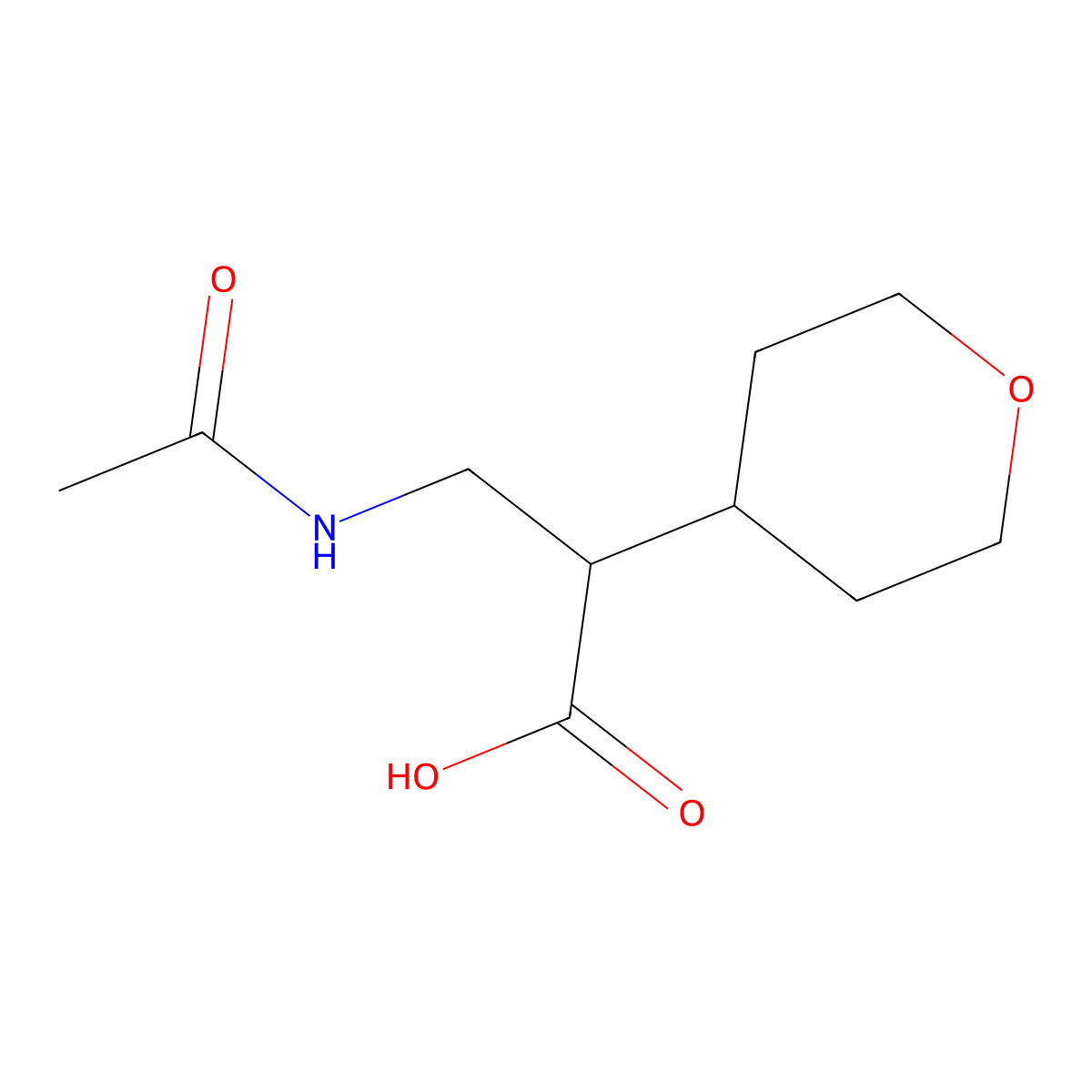 3-Acetamido-2-(oxan-4-yl)propanoic acid molecular structure, CAS 2680812-49-9