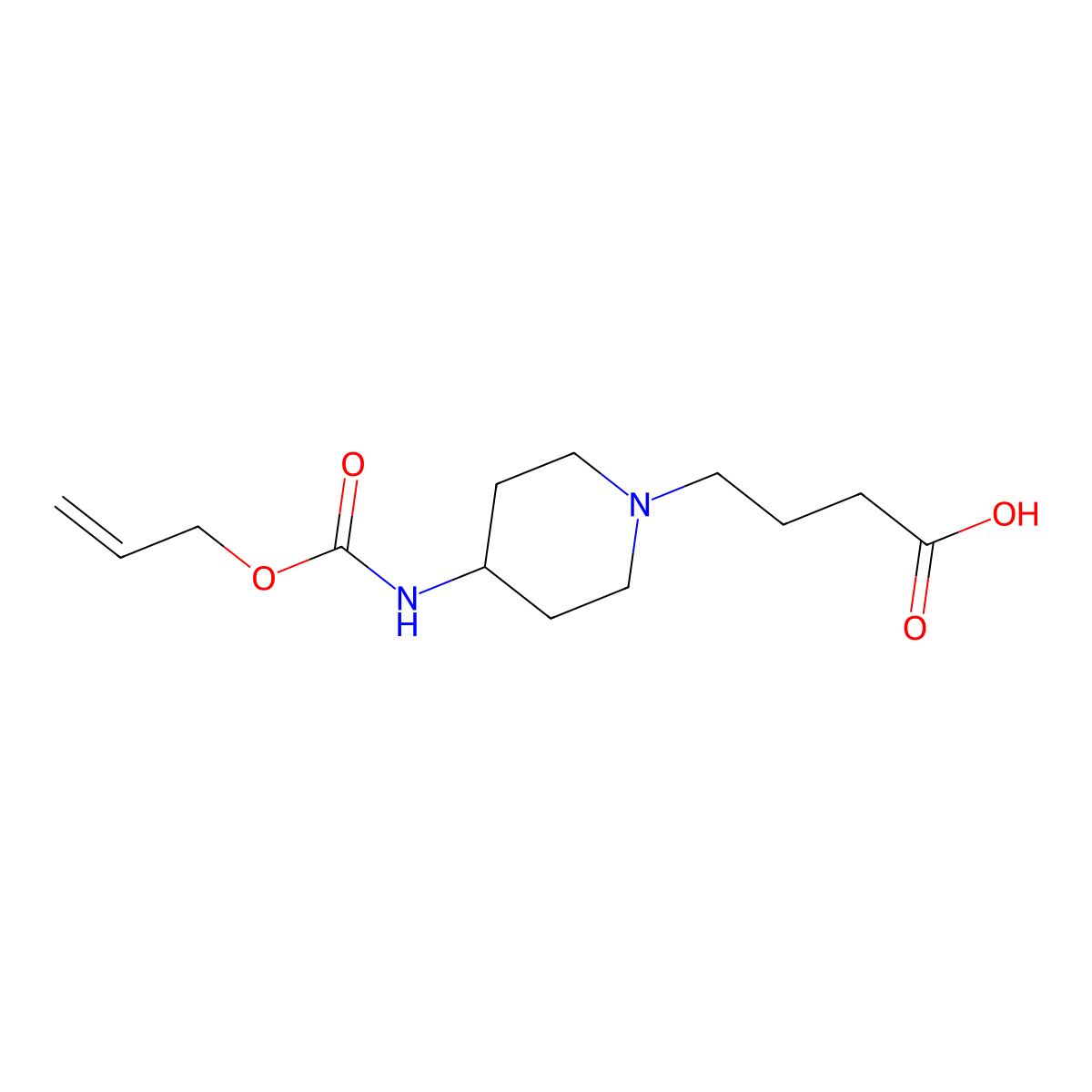 4-(4-{[(Prop-2-en-1-yloxy)carbonyl]amino}piperidin-1-yl)butanoic acid molecular structure, CAS 2680812-59-1