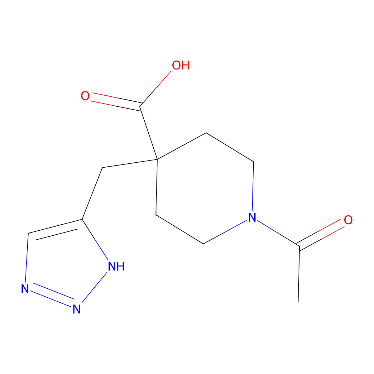 1-acetyl-4-[(1H-1,2,3-triazol-5-yl)methyl]piperidine-4-carboxylic acid molecular structure, CAS 2680812-72-8