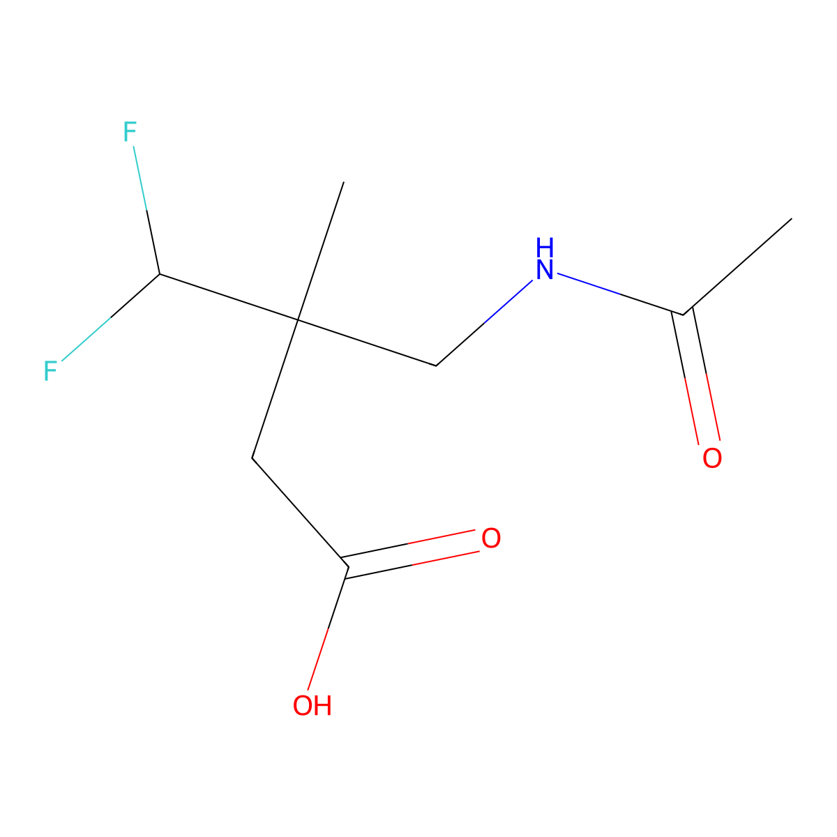 3-(Acetamidomethyl)-4,4-difluoro-3-methylbutanoic acid molecular structure, CAS 2680812-83-1