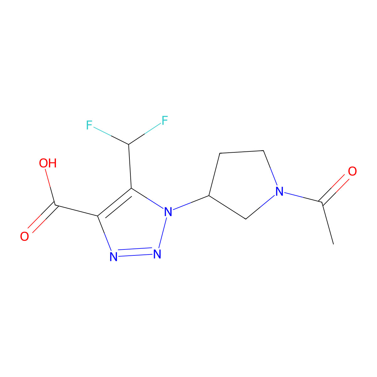 1-(1-acetylpyrrolidin-3-yl)-5-(difluoromethyl)-1H-1,2,3-triazole-4-carboxylic acid molecular structure, CAS 2680812-84-2