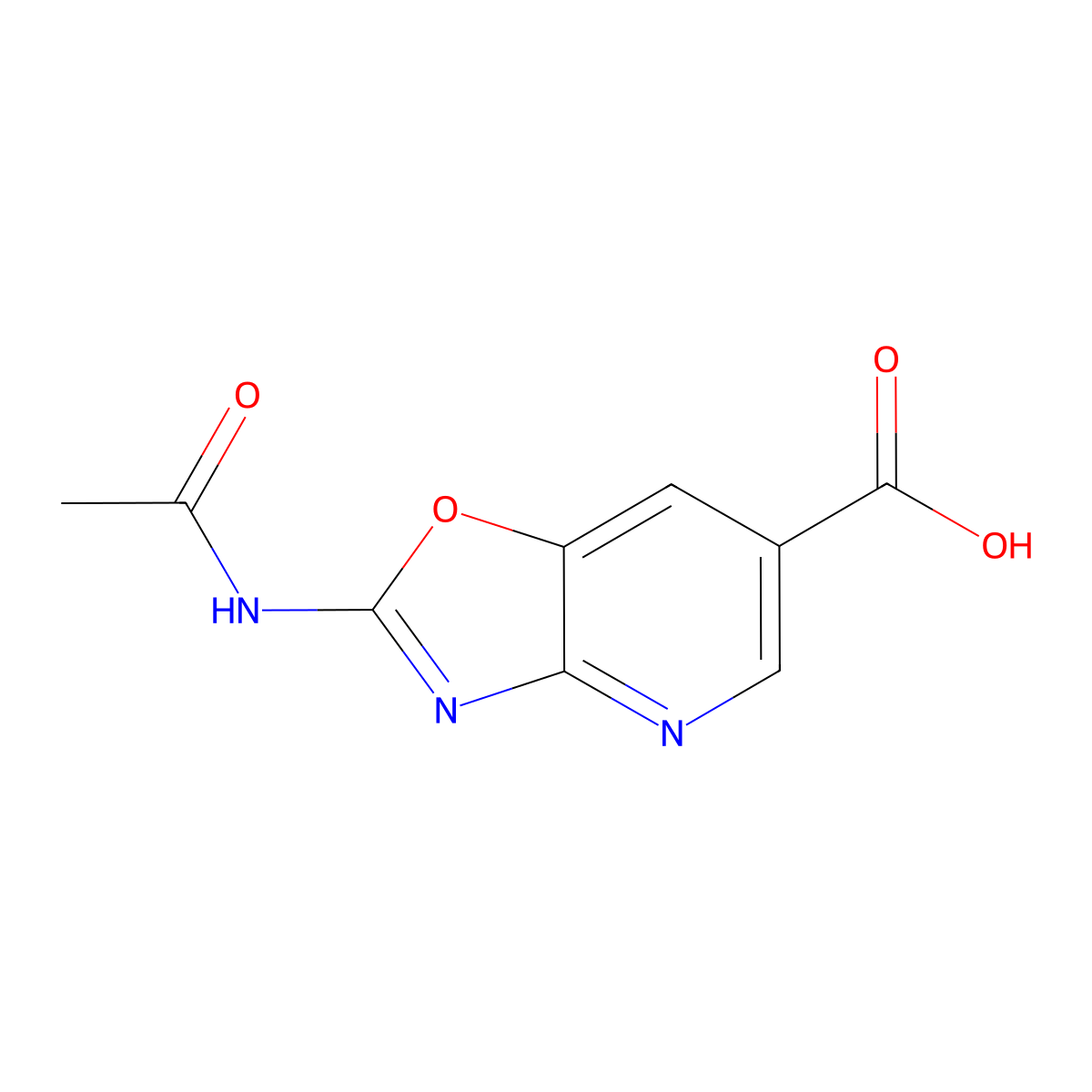 2-Acetamido-[1,3]oxazolo[4,5-b]pyridine-6-carboxylic acid molecular structure, CAS 2680813-10-7