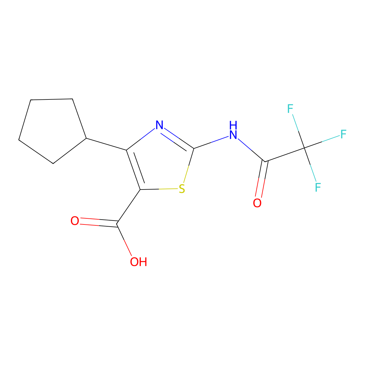 4-Cyclopentyl-2-(2,2,2-trifluoroacetamido)-1,3-thiazole-5-carboxylic acid molecular structure, CAS 2680813-17-4