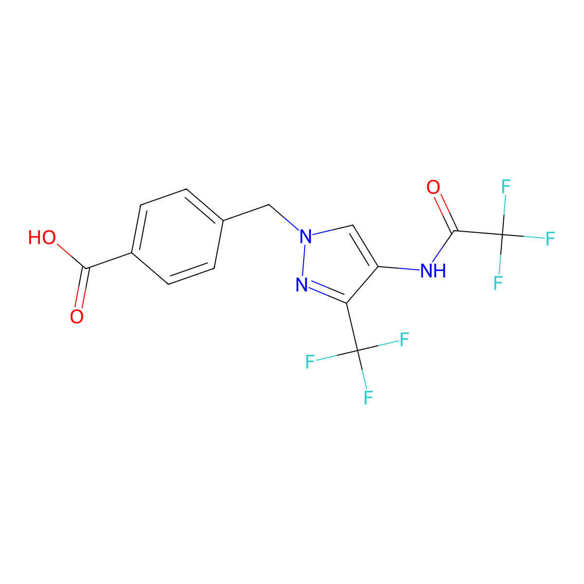 4-{[4-(2,2,2-trifluoroacetamido)-3-(trifluoromethyl)-1H-pyrazol-1-yl]methyl}benzoic acid molecular structure, CAS 2680813-60-7