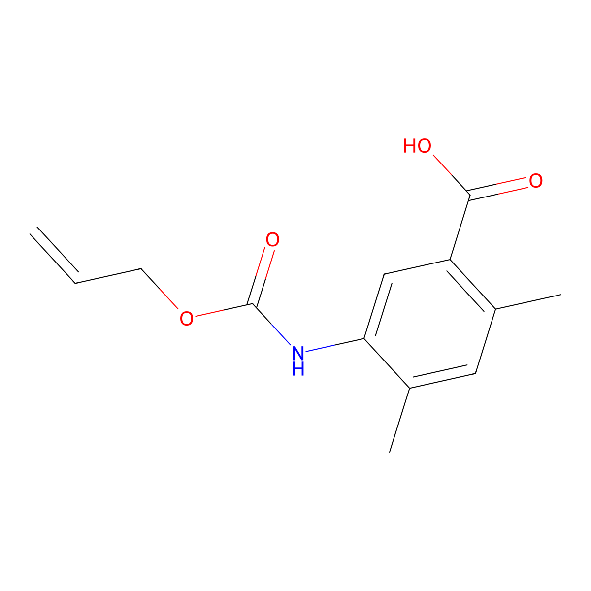 2,4-Dimethyl-5-{[(prop-2-en-1-yloxy)carbonyl]amino}benzoic acid molecular structure, CAS 2680813-71-0