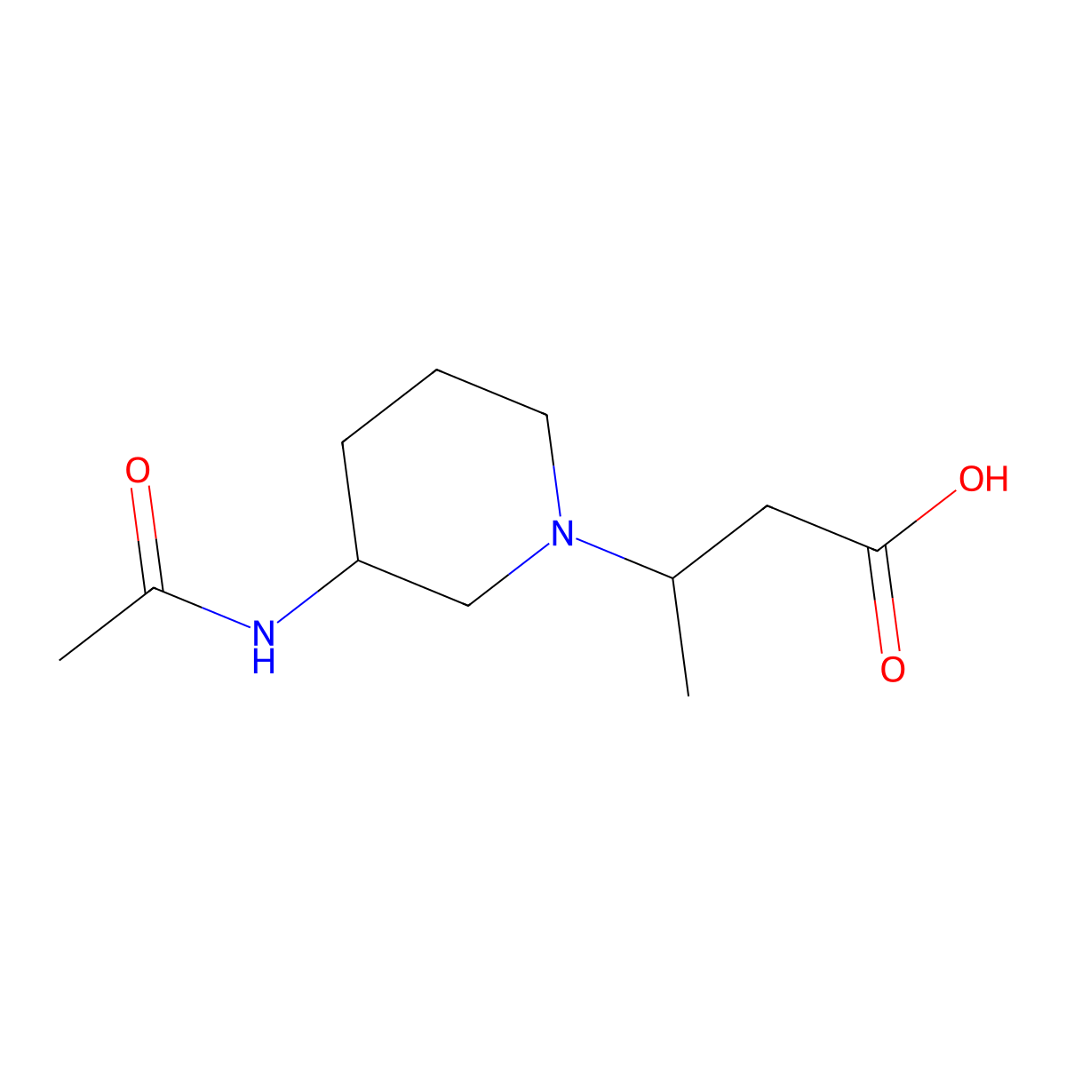 3-(3-Acetamidopiperidin-1-yl)butanoic acid molecular structure, CAS 2680813-76-5