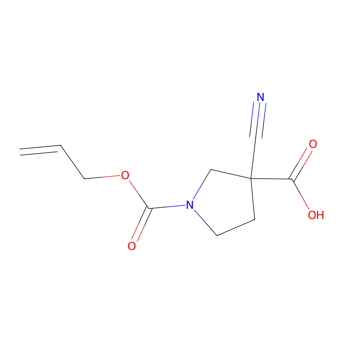 3-Cyano-1-[(prop-2-en-1-yloxy)carbonyl]pyrrolidine-3-carboxylic acid molecular structure, CAS 2680813-81-2
