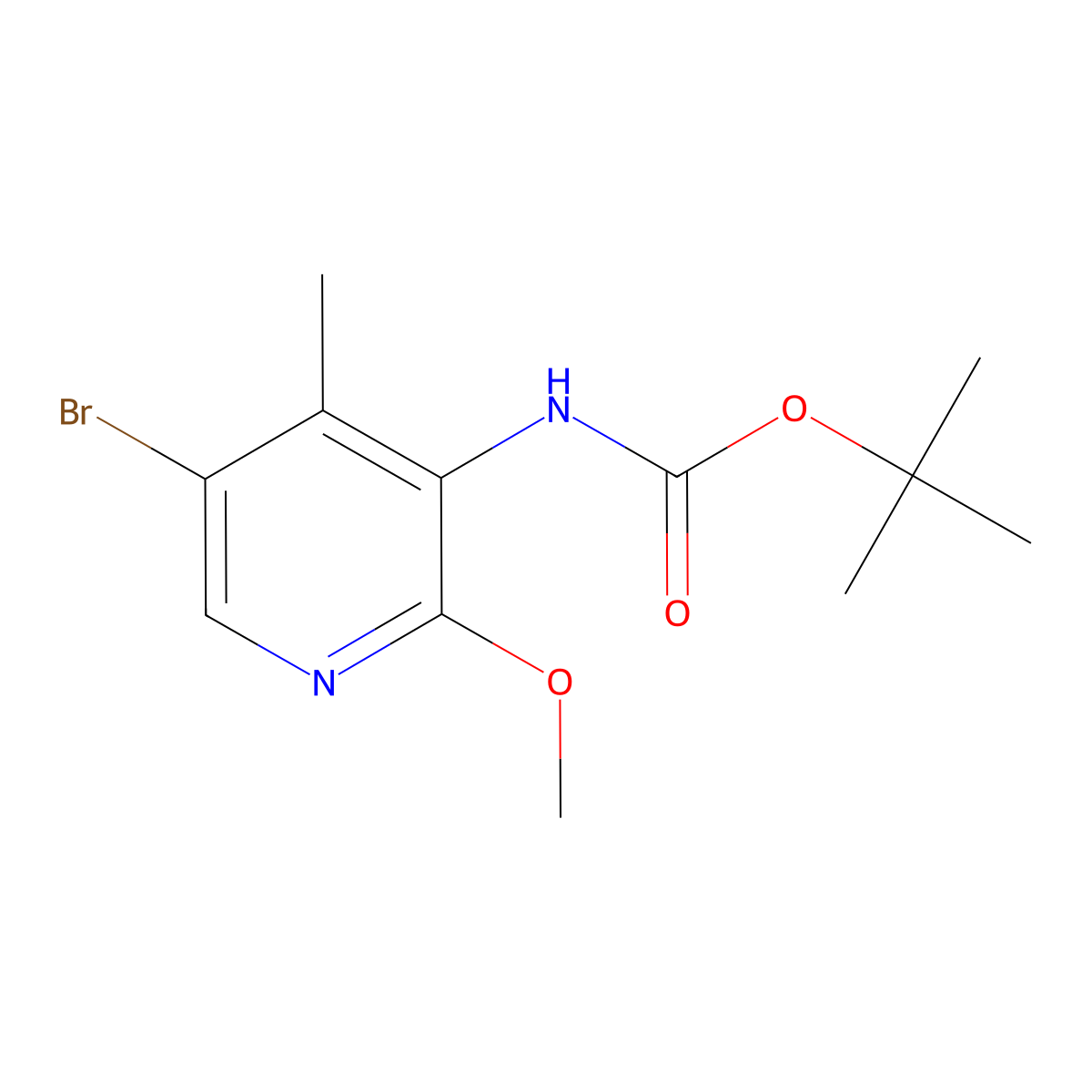 tert-butyl N-(5-bromo-2-methoxy-4-methylpyridin-3-yl)carbamate molecular structure, CAS 2680813-91-4