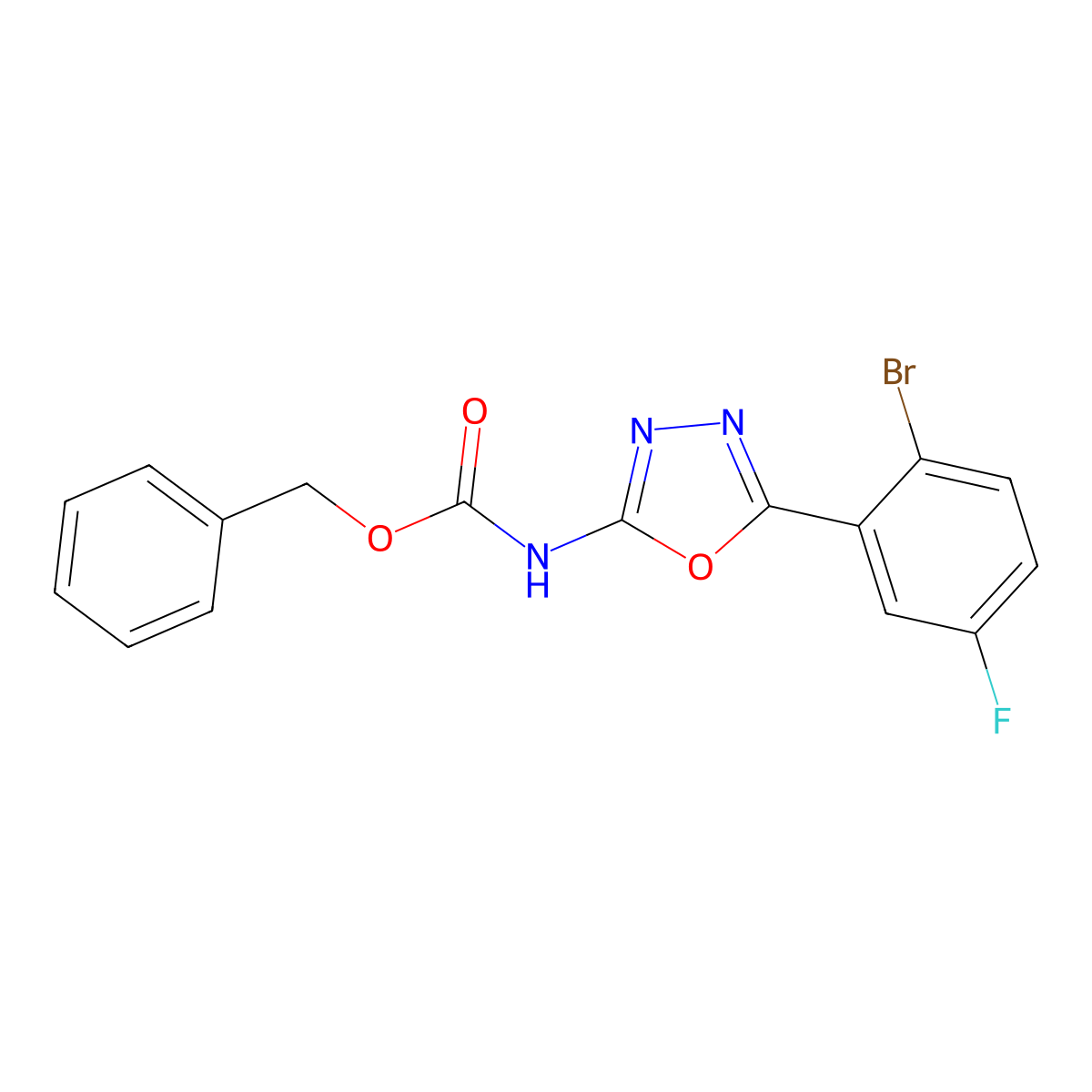 benzyl N-[5-(2-bromo-5-fluorophenyl)-1,3,4-oxadiazol-2-yl]carbamate molecular structure, CAS 2680813-92-5