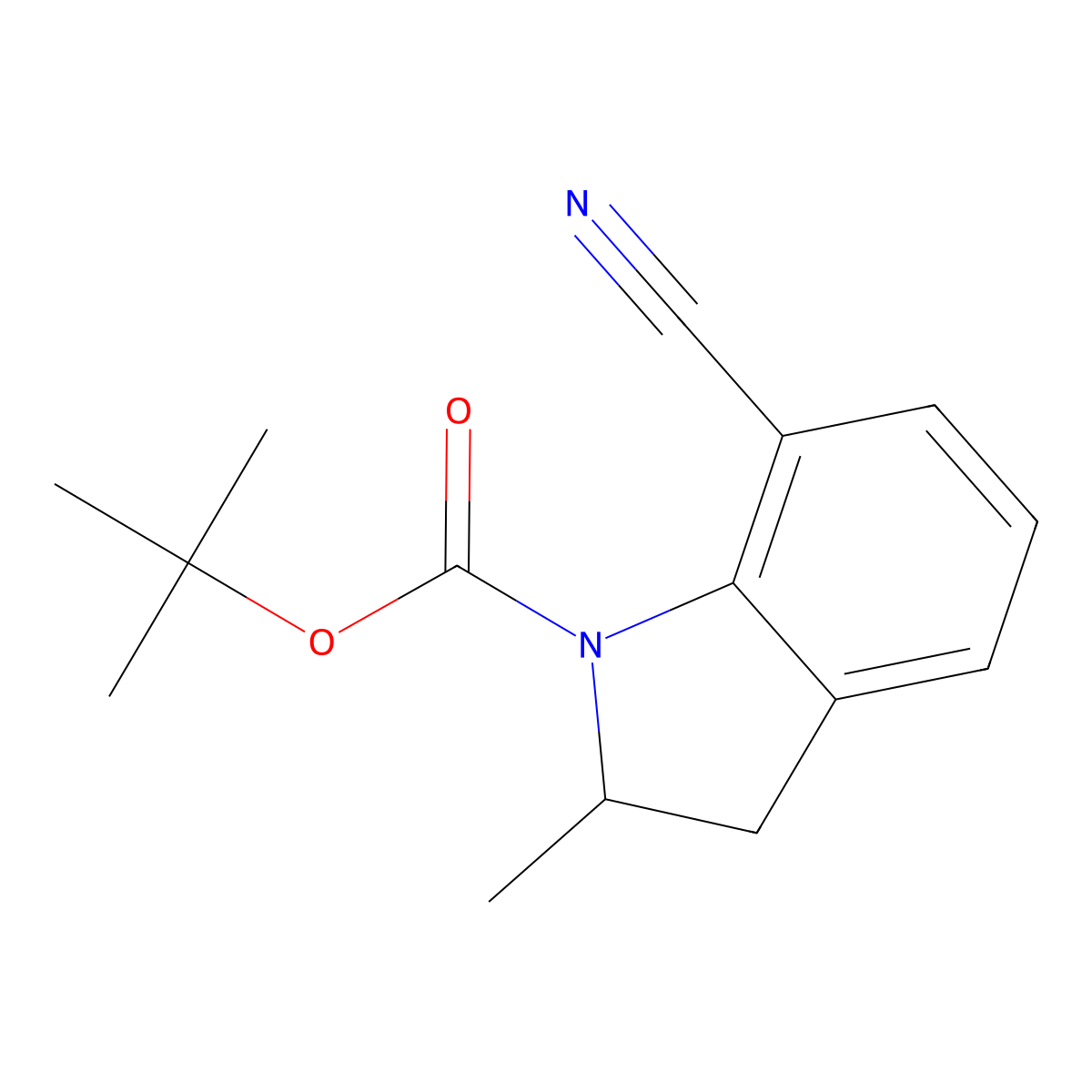 tert-butyl 7-cyano-2-methyl-2,3-dihydro-1H-indole-1-carboxylate molecular structure, CAS 2680814-02-0