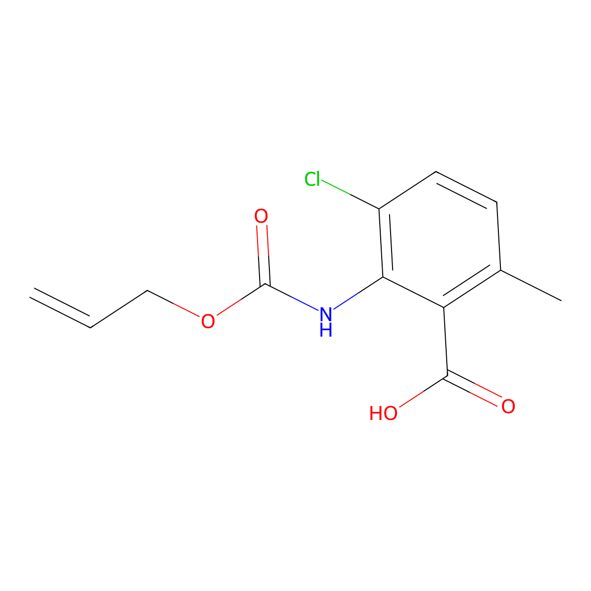 3-Chloro-6-methyl-2-{[(prop-2-en-1-yloxy)carbonyl]amino}benzoic acid molecular structure, CAS 2680814-06-4